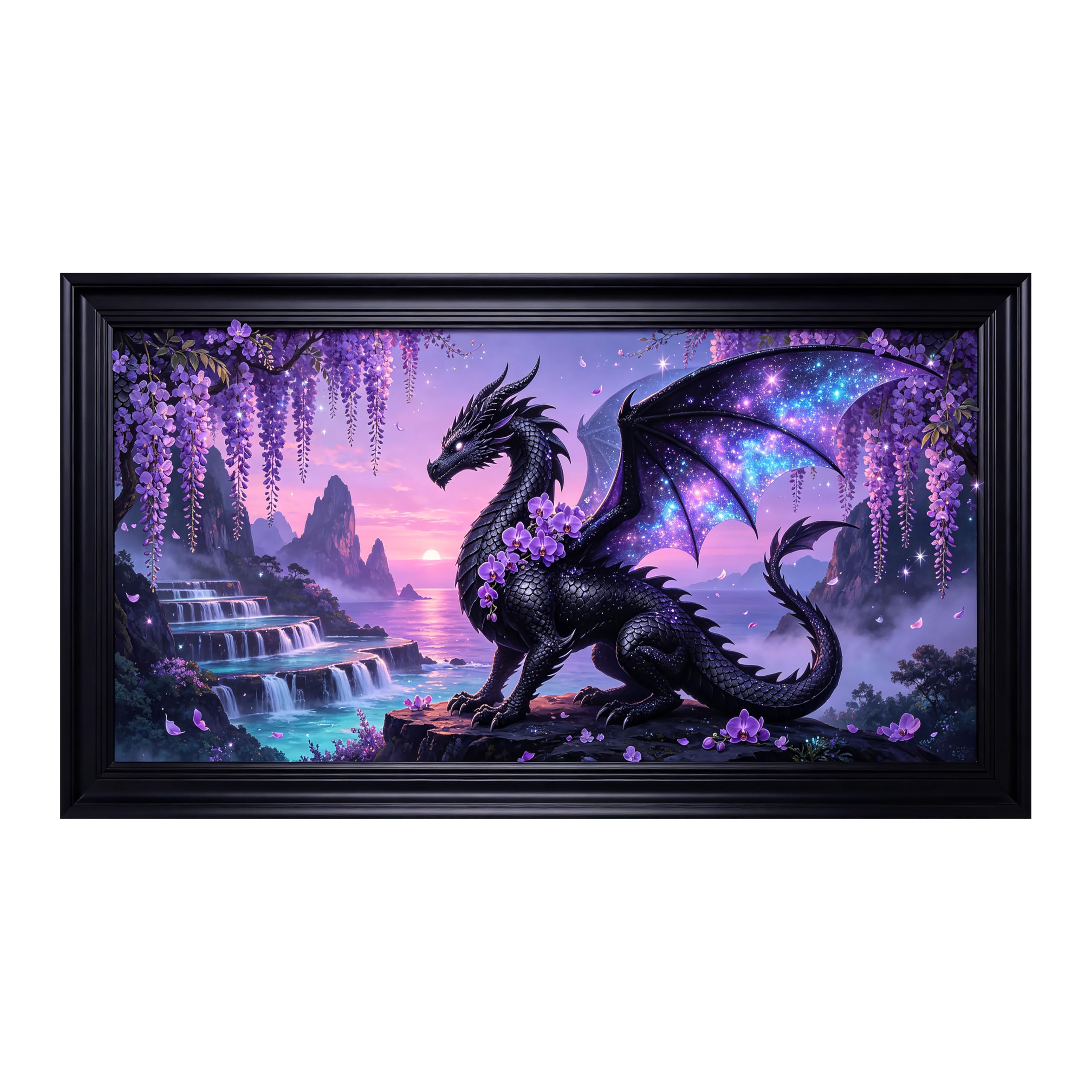 Yzpallescene Art260711087 3D Framed Wall Art Fantasy Dragon Galaxy Waterfall Floral Large Size Selfadhesive Removable Wall Decor Prints Artwork For Living Room Bedroom Office