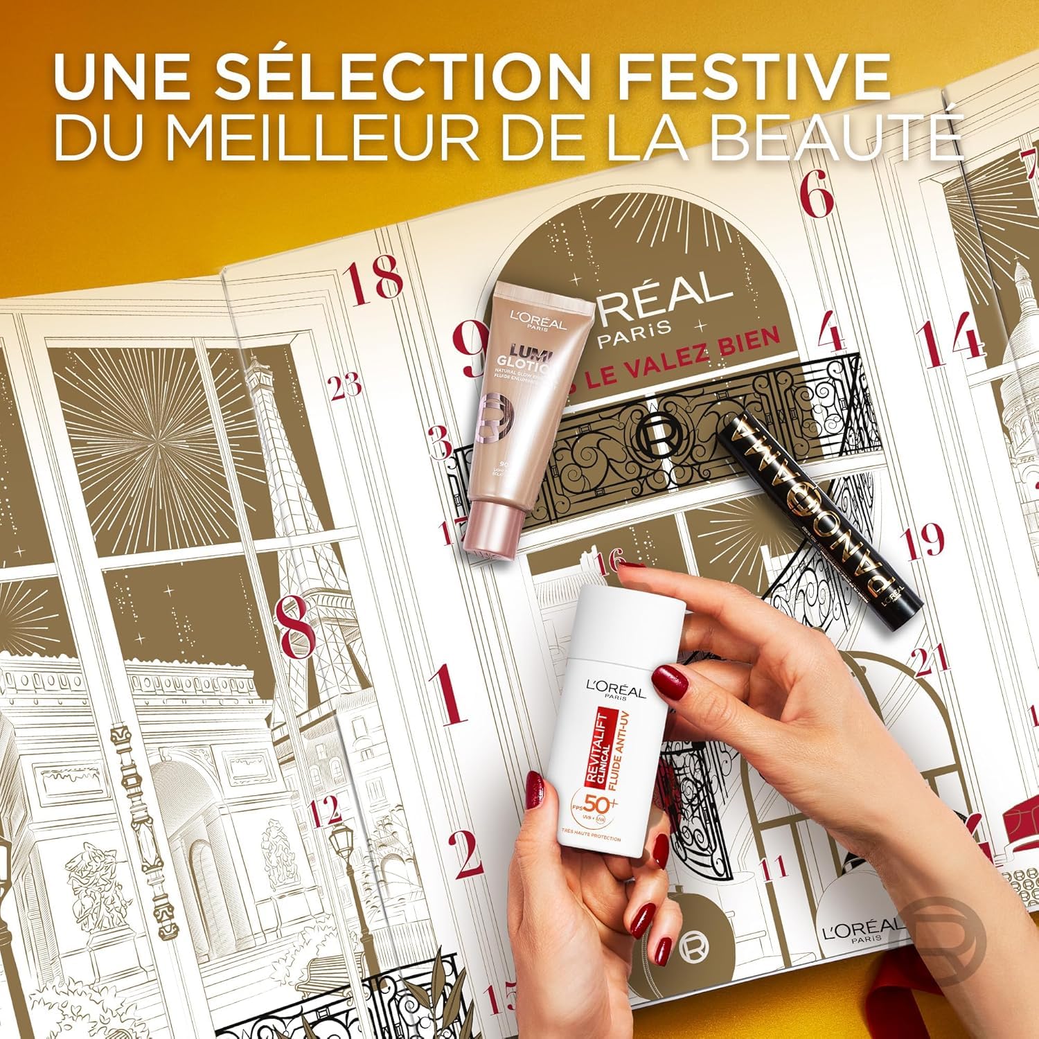 L'Oréal Paris – Calendario dell'Avvento 24 giorni – Cofanetto regalo Natale – Trucco, Cura viso e capelli – 24 prodotti di bellezza inelusivi in dimensioni reali