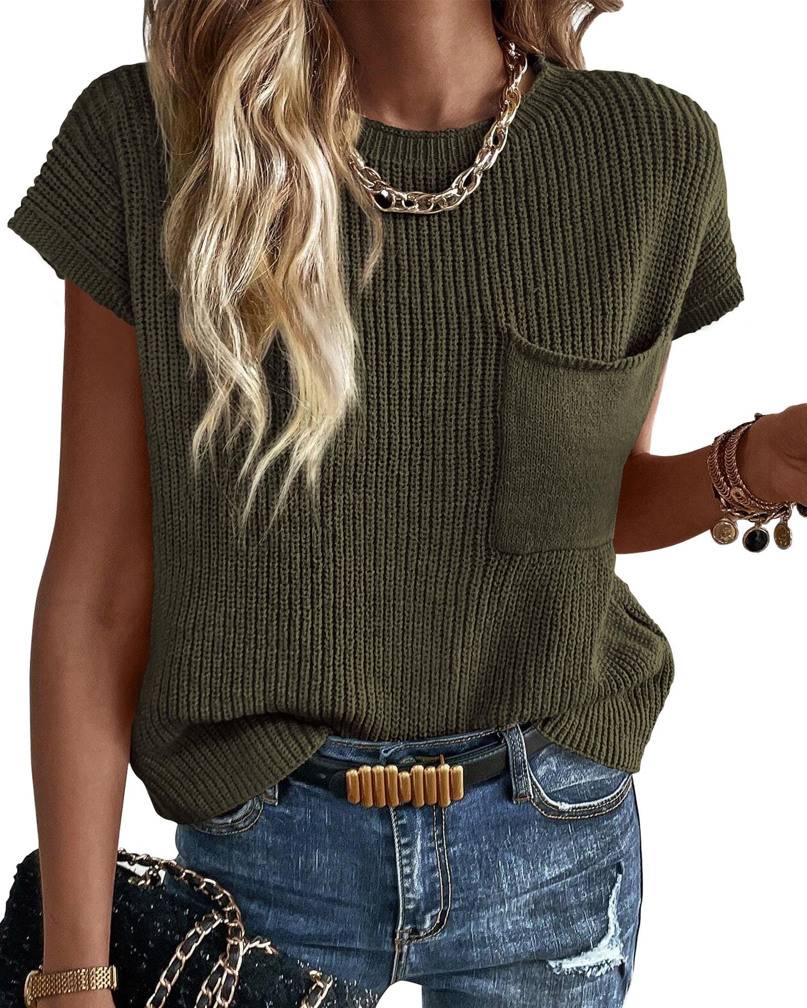 KIRUNDO Spring Summer Short Sleeve Sweater for Women 2026 Casual Sweater Vest Cotton Knit Pullover Tank Tops Fashion Clothing