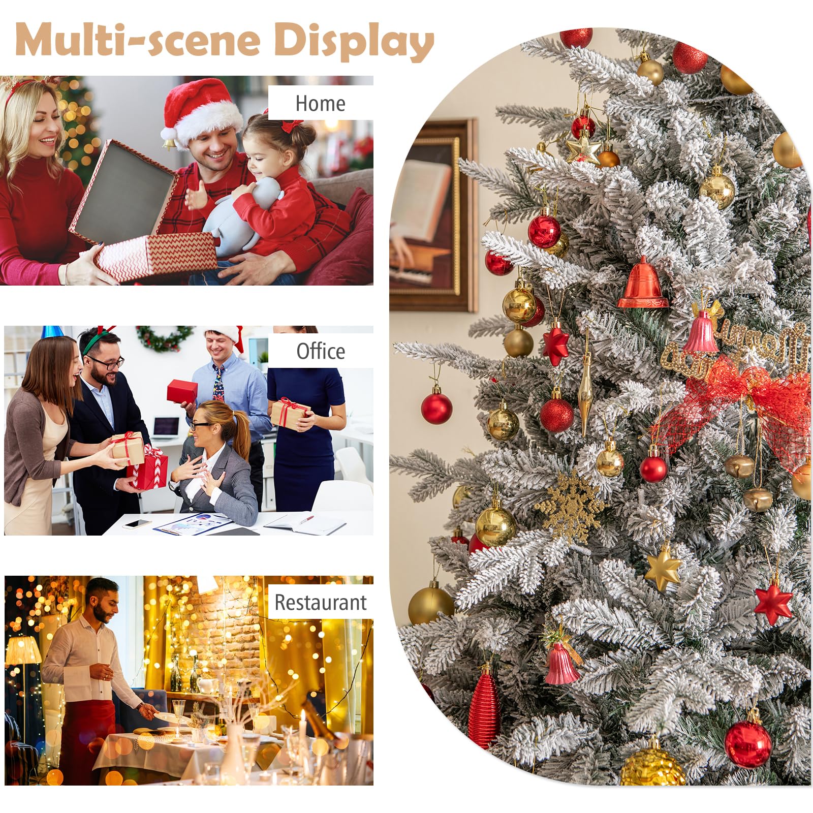 LIFEZEAL Albero di Natale innevato, albero di Natale artificiale con 436/820 rami, 160/260 luci a LED multicolori, 8 modalità di illuminazione, albero di Natale decorativo per interni (147 cm)
