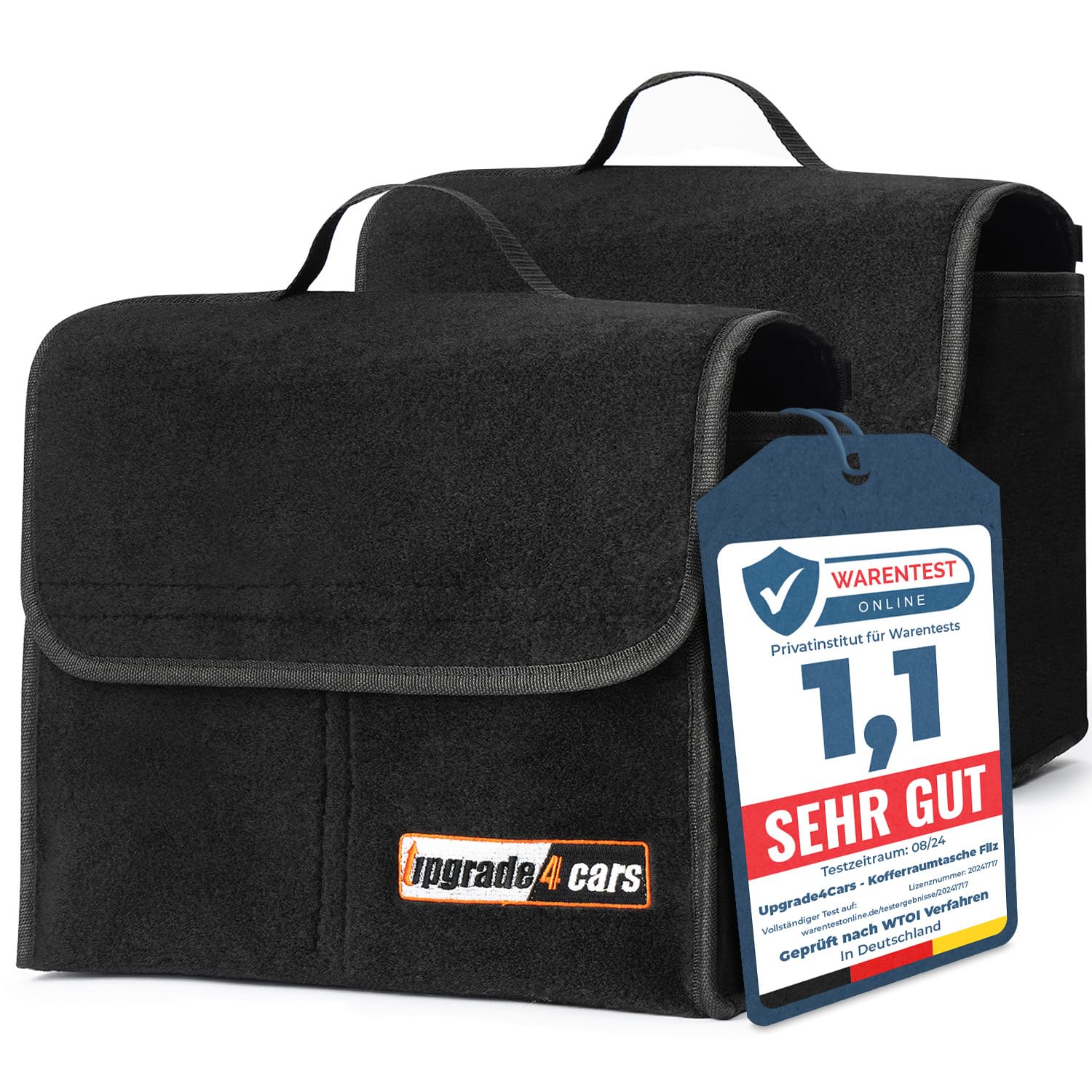 Upgrade4cars 2 x Auto Kofferraumtasche aus Filz | Kfz Kofferraum Organizer für Werkzeug & Autopflege | Kleine Filz-Tasche mit optionaler Klett Fixierung