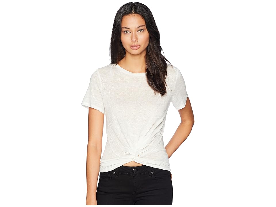 

1.STATE Short Sleeve Twist Front Linen Tee (New Ivory) Women's T Shirt, Bone