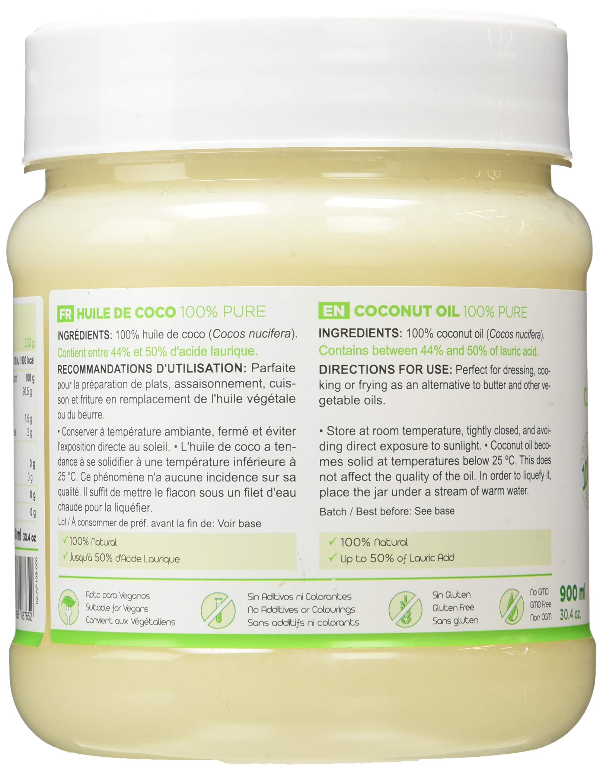 MARNYS Aceite de Coco Alimentario 100% Puro Natural 900ml