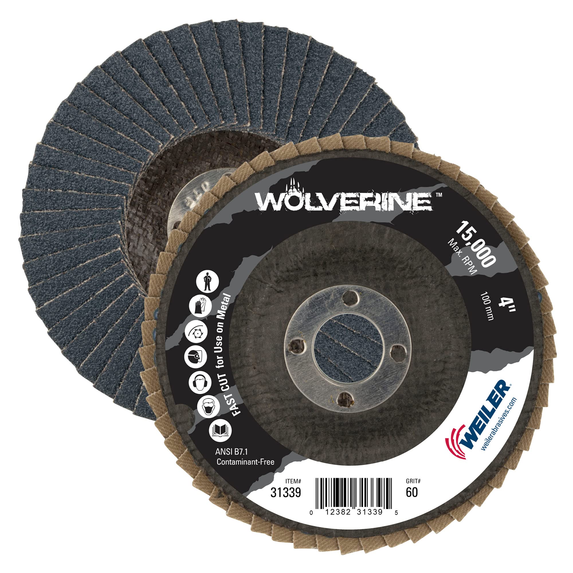 Weiler Wolverine Flap Discs, 60 Grit, Type 29, 5/8 Arbor, Zirconia