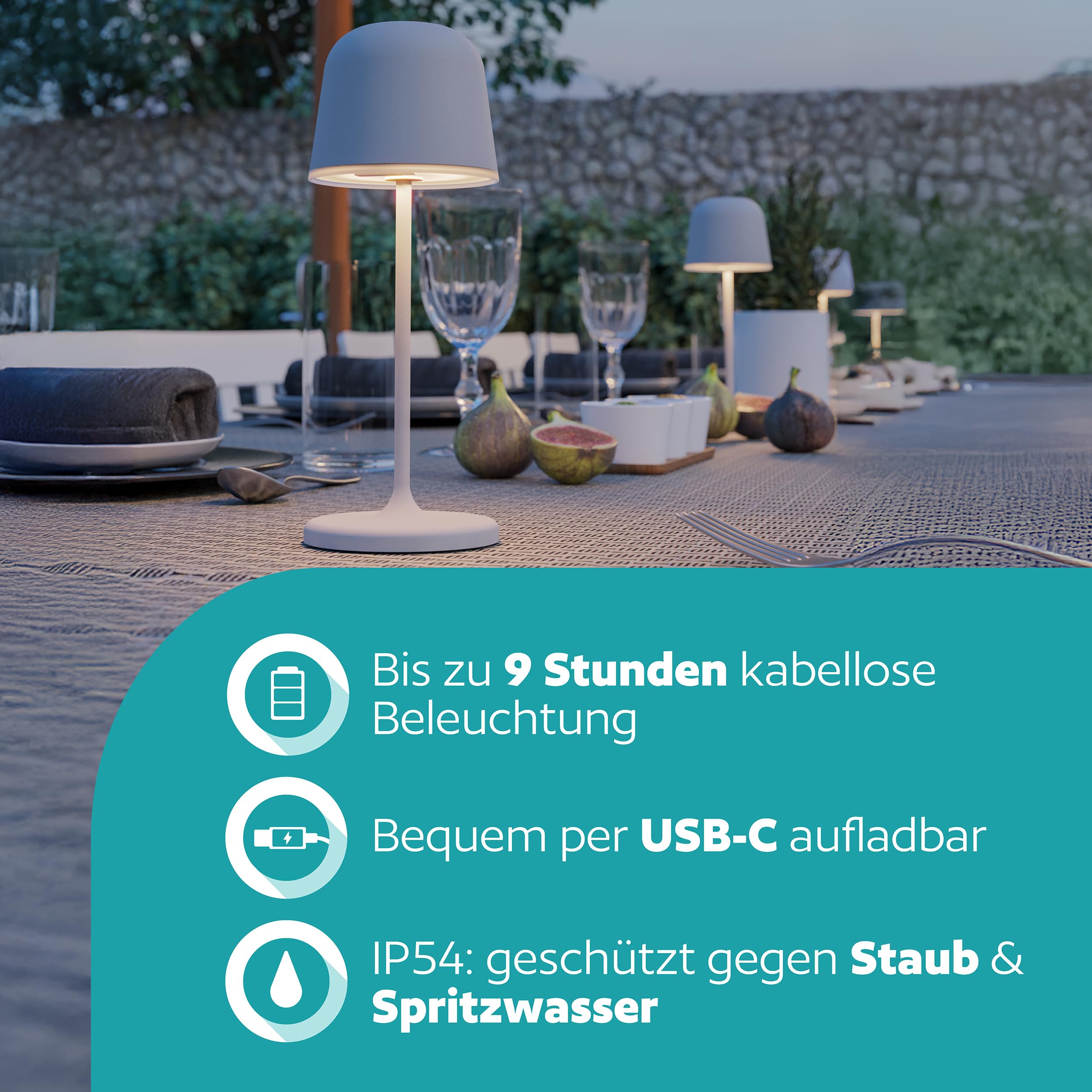 EGLO LED Akku Tischleuchte außen Mannera-S, kabellose Outdoor Tischlampe Touch dimmbar, Außenleuchte mit Erdspieß, Alu, Stahl in grün, IP54
