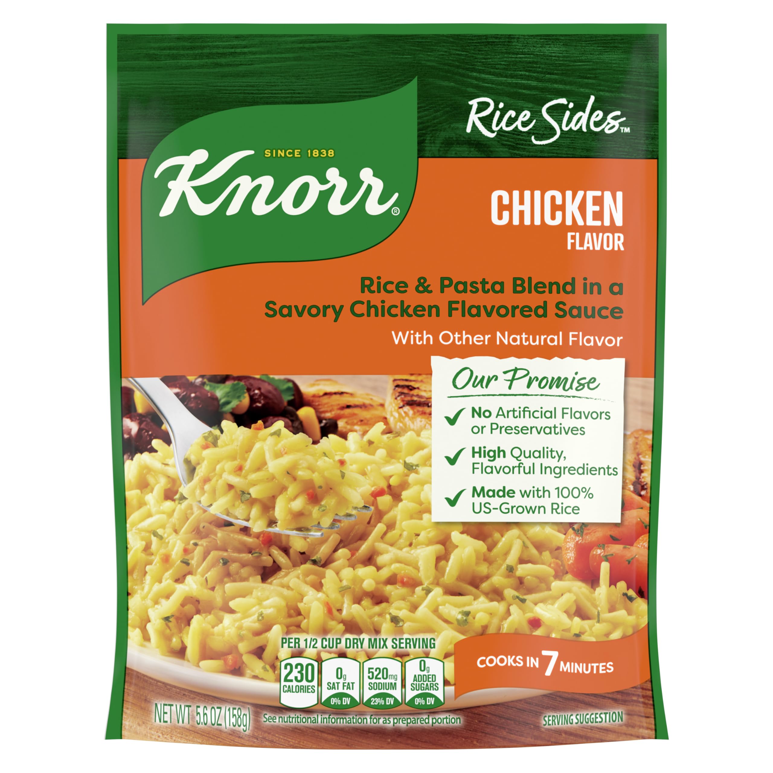 Knorr Rice Sides For a Tasty Rice Side Dish Chicken Long Grain Rice and Vermicelli Pasta Blend No Artificial Flavors, No Preservatives, No Added MSG 5.6 oz