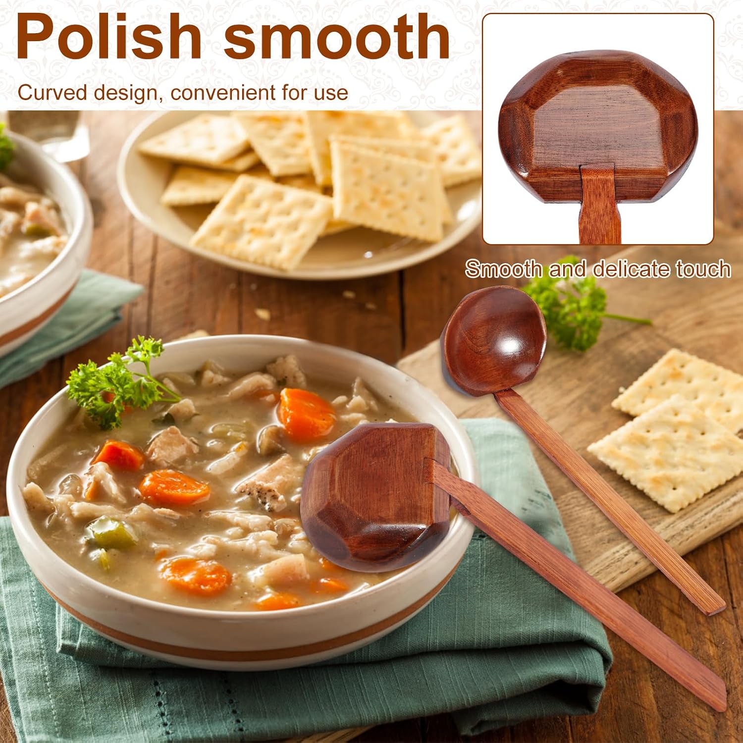 10 Pcs Wood Soup Spoon with Long Handle Japanese Soup Spoon Wooden Ramen Spoons Large Hot Pot Ladle Long Handle Tortoise Shell Spoon for Eating Mixing Stirring Cooking