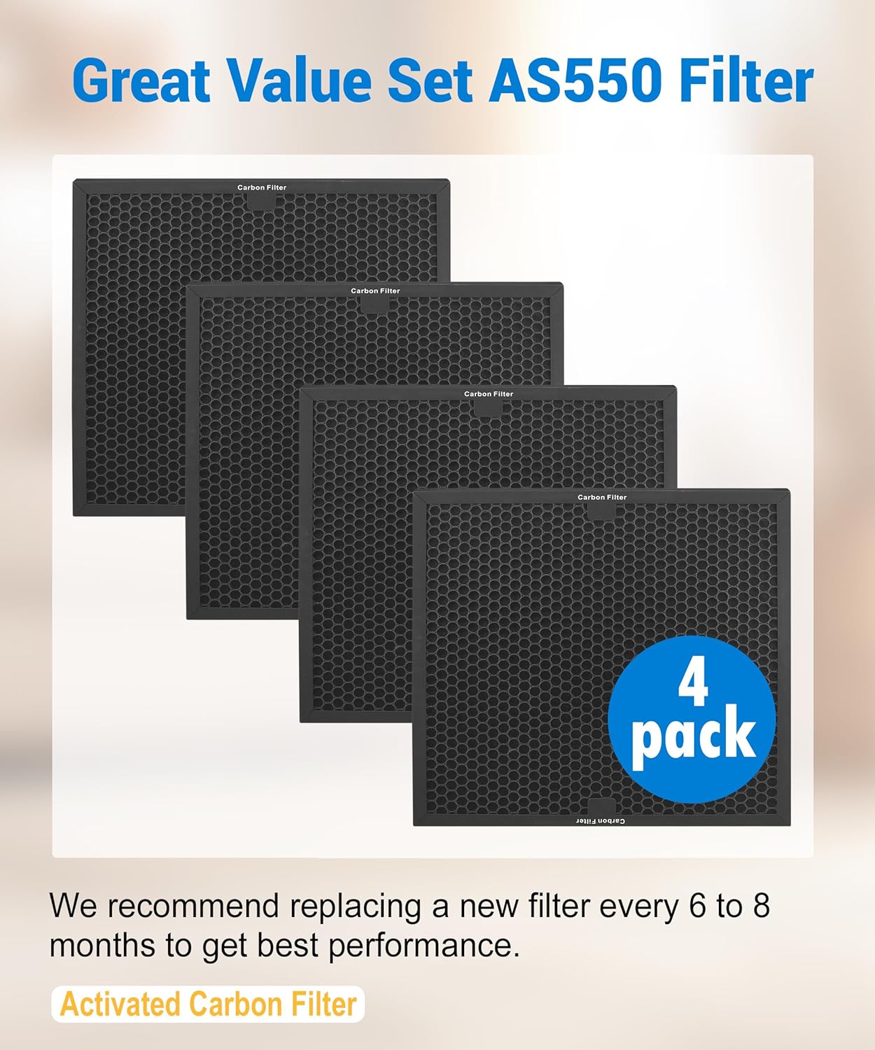 4 Pack-Facecool Air Scrubber Active Carbon Filter Compatible with Dri-Eaz, Mounto, BlueDri, and VEVOR Air Purifier, Part HEPA500 & BD-AS-550 & F301H, 16'' x 16'' x 1''