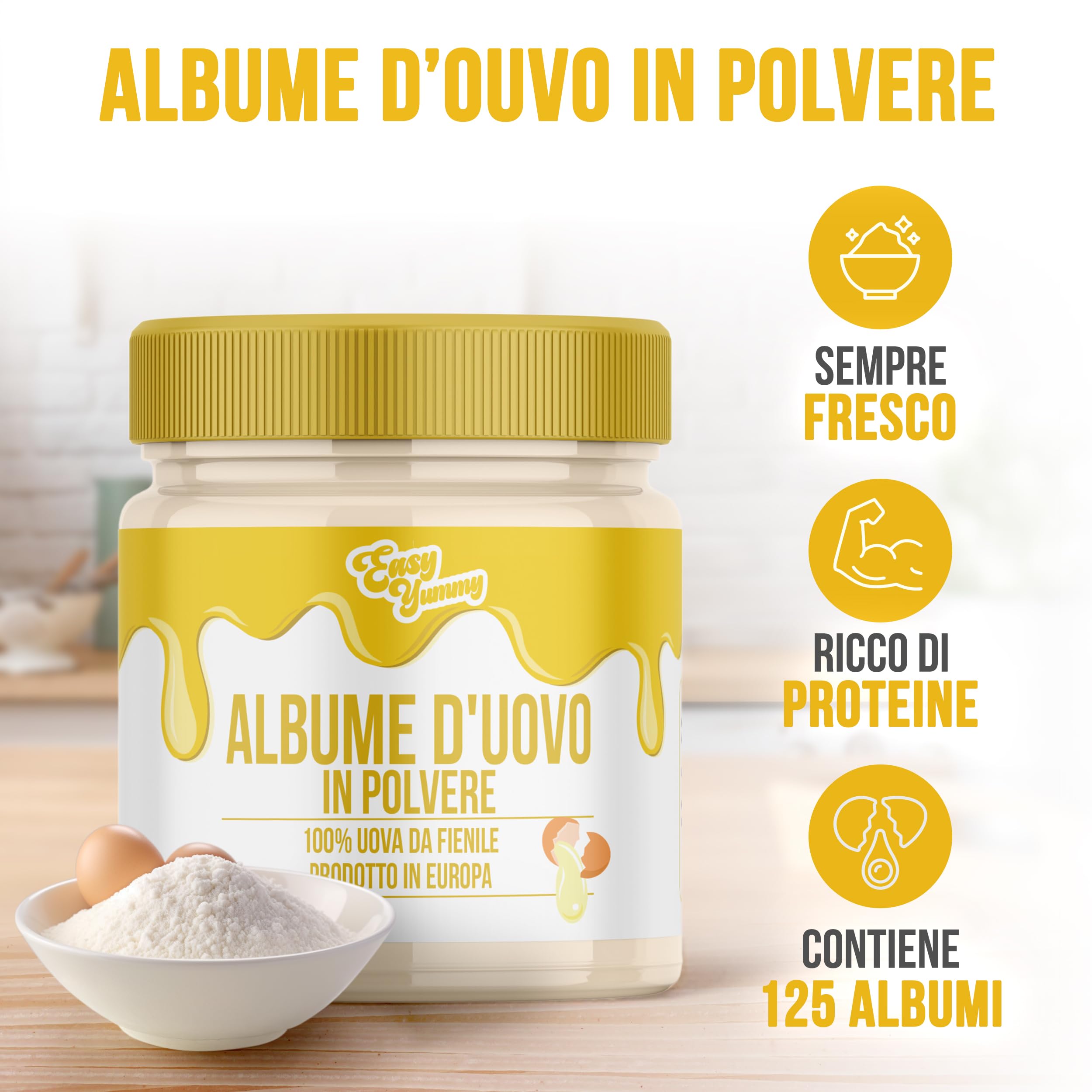 EASY YUMMY - Albume d'uovo in polvere per la cottura (500 g), 100% uova in polvere