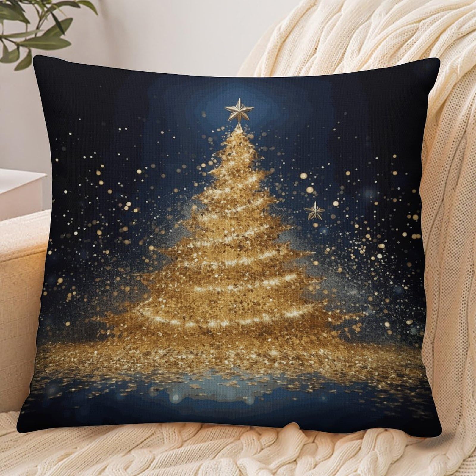 Fekiloot Style Golden Glitter Christmas Tree Pillowcase Pillow Sham Pillow Case