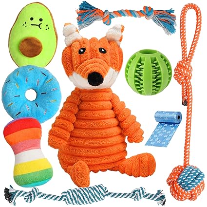 Zeaxuie 9 Pack Luxury Puppy Toys for Teething Small Dogs, Cute Puppy Chew Toys with Squeaky Toys, IQ Ball and More Rope Toys