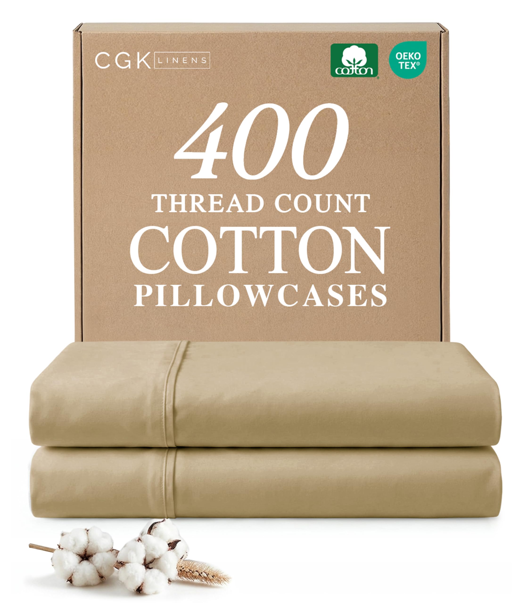 Fundas para almohadas 100% algodón tamaño King - Fundas de almohada refrescantes, transpirables y suaves, juego de 2 - 400 hilos de algodón - Libres de arrugas y decoloración - Protectores lavables a