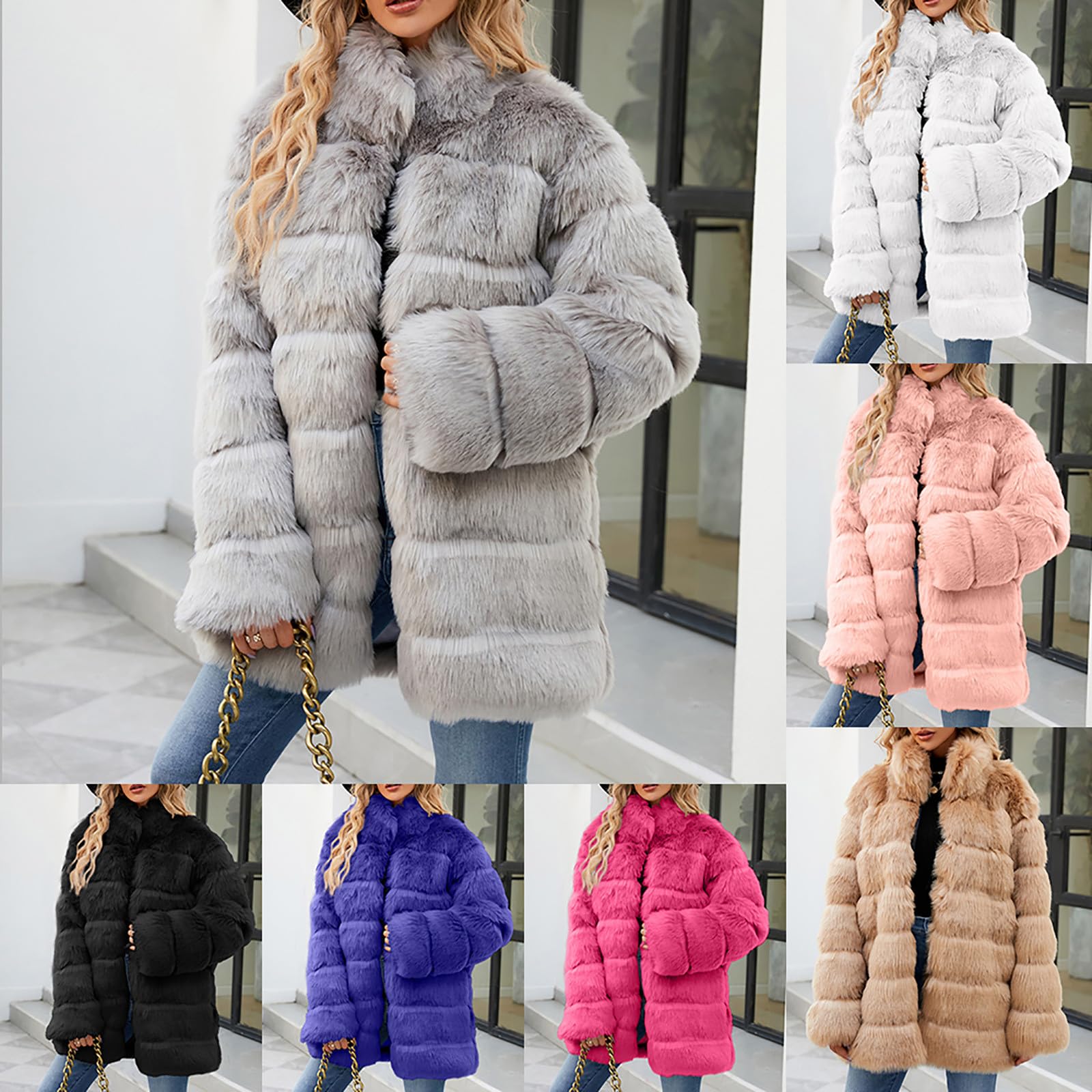 Chaqueta de piel sintética para mujer, elegante abrigo de piel lisa gruesa y cálida, chaqueta de invierno de piel sintética larga, abrigo de invierno de manga larga, abrigo de invierno de tallas