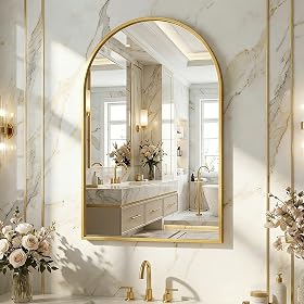 BEAUTYPEAK Bogen Wandspiegel mit Gold, 61 × 91 cm Bruchsichere Spiegel — wandmontierbar, Rahmen aus Aluminiumlegierung