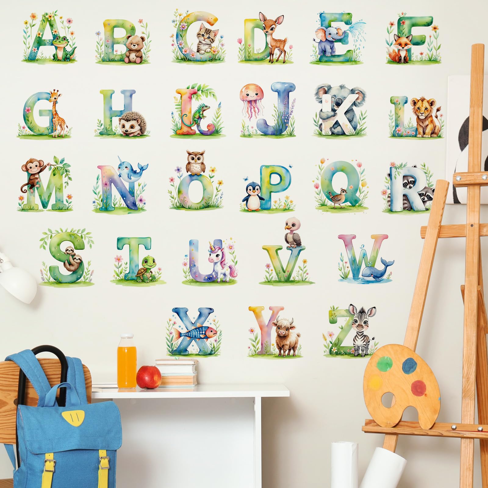 ABC Alphabet Wall Stickers Colourful Animal Letter Learning Wall Decals Peel and Stick Removable Educational Art Work for Kids Baby Nursery Bedroom Living Room Classroom Playroom Home Decor — view 5