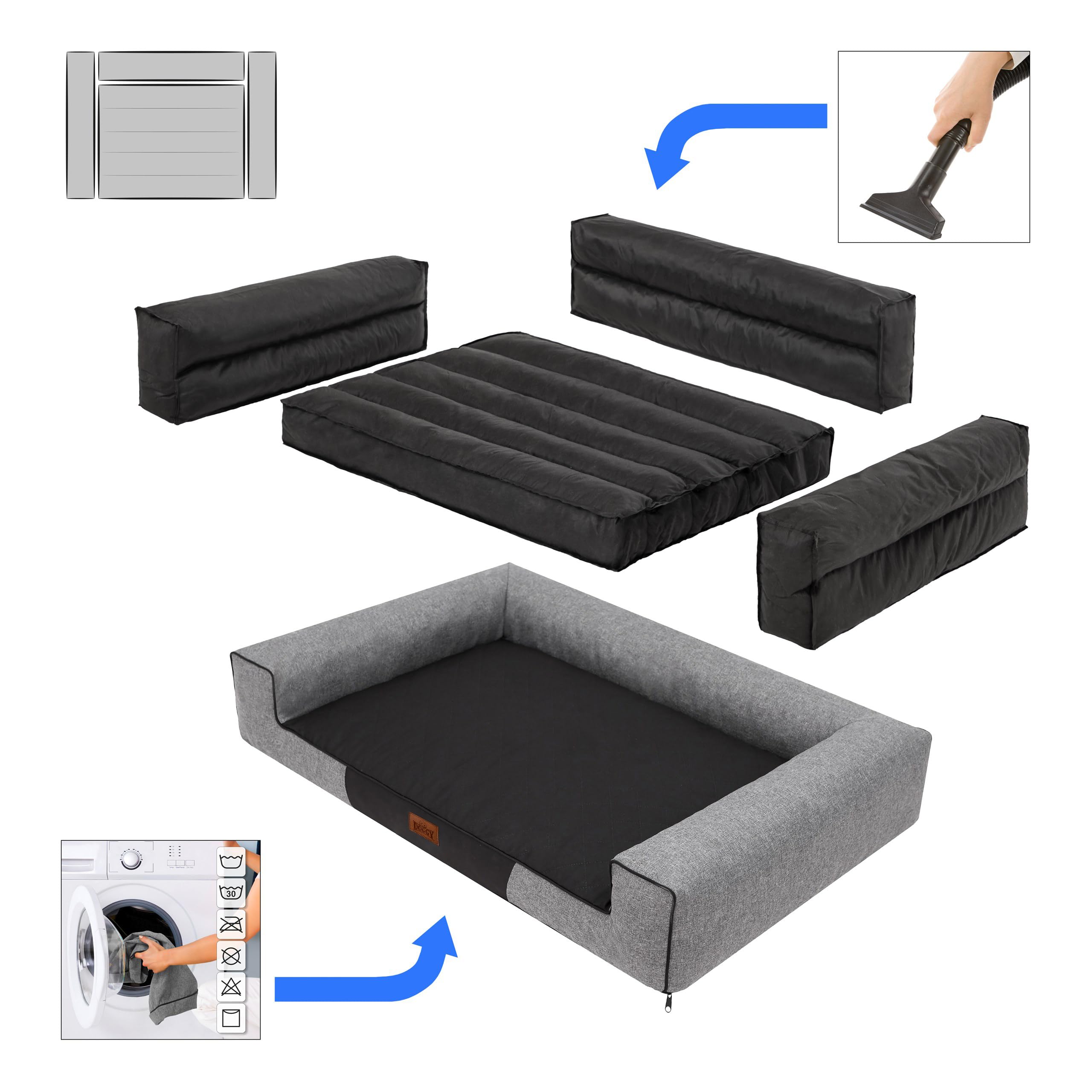 Cama para mascotas, cojín para perros, cama para perros, cojín para perros, cama, sofá, canasta para mascotas, sofá para perros, colchón para perros: gris ecolina, XL - 100 x 66 cm