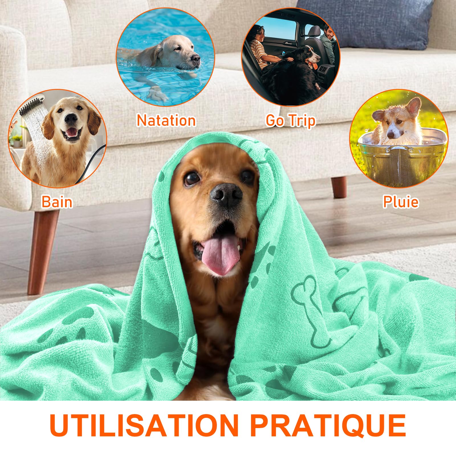 Lot de 8 Serviettes pour Chien en Microfibre 140 x 70 cm | Grandes Serviettes Douces, Super Absorbantes et à Séchage Rapide pour Bain de Chiens, Chats et Animaux de Compagnie