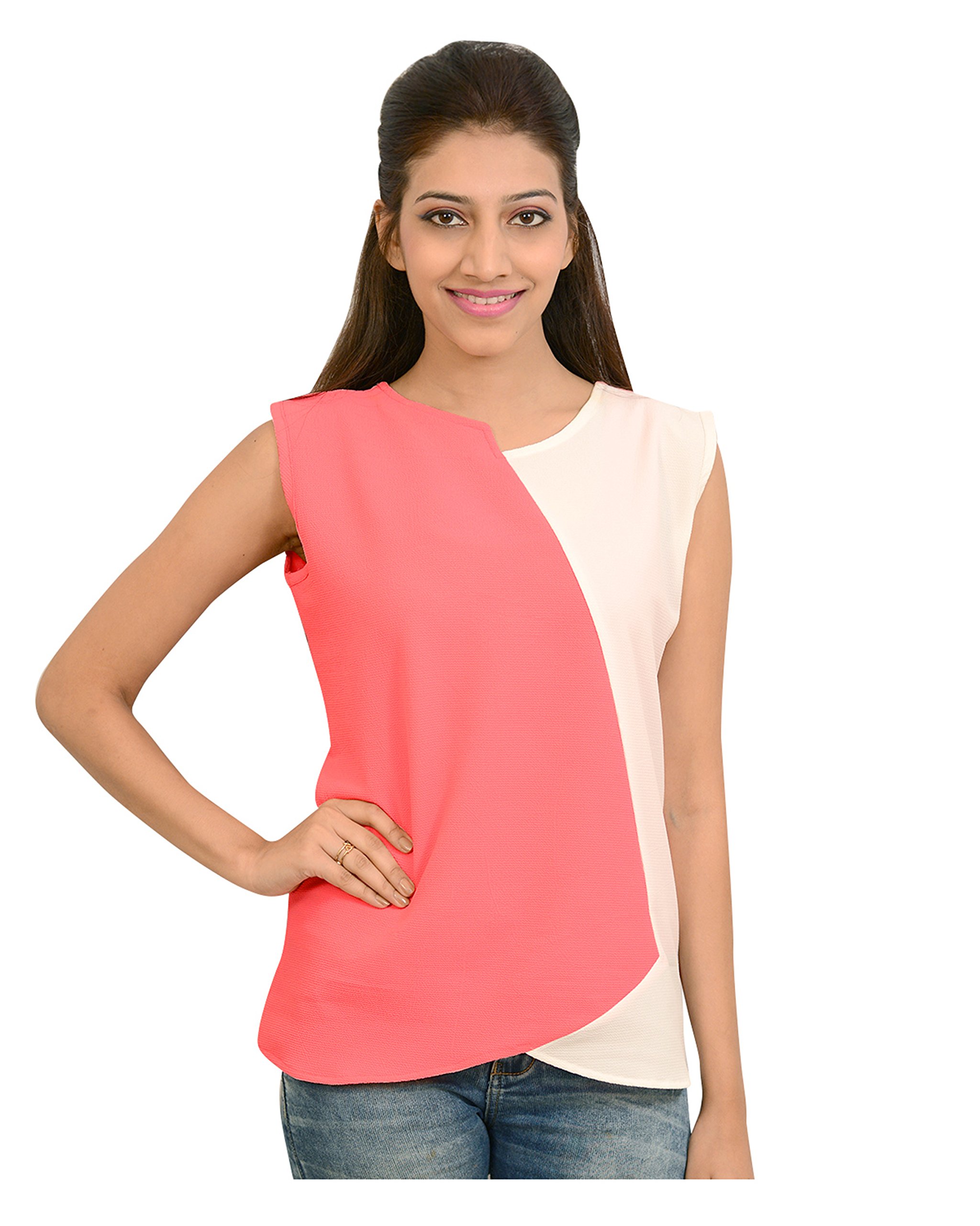 B GorgeousZig Zag Neck Light Pink & White Top