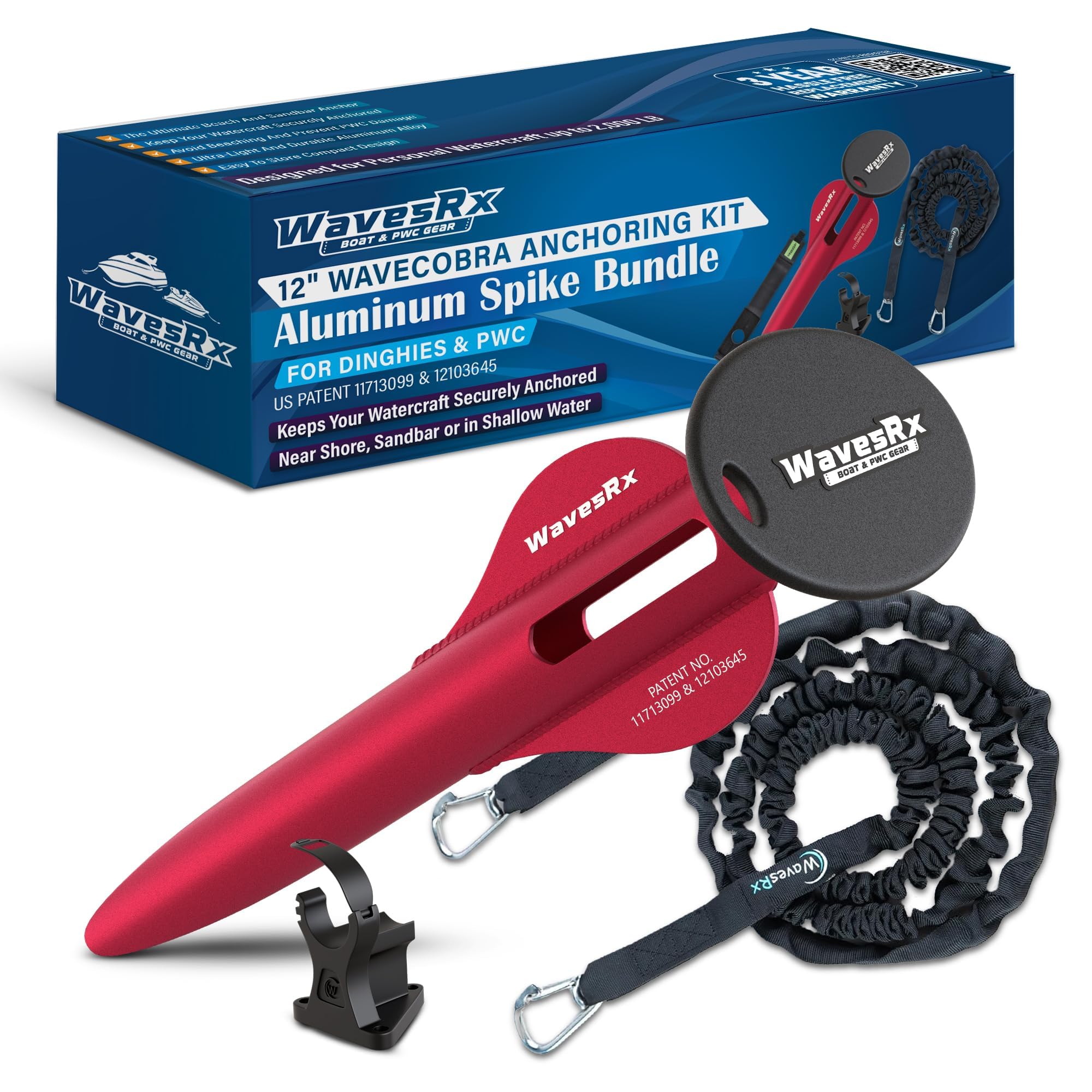 WAVESRX Ancre de Plage à Piquet en Aluminium brevetée | Ultra-légère pour Bateau, Ponton, PWC, Jet-Ski ou Kayak | Ancrage sûr près du Rivage, Banc de Sable ou Eau Peu Profonde