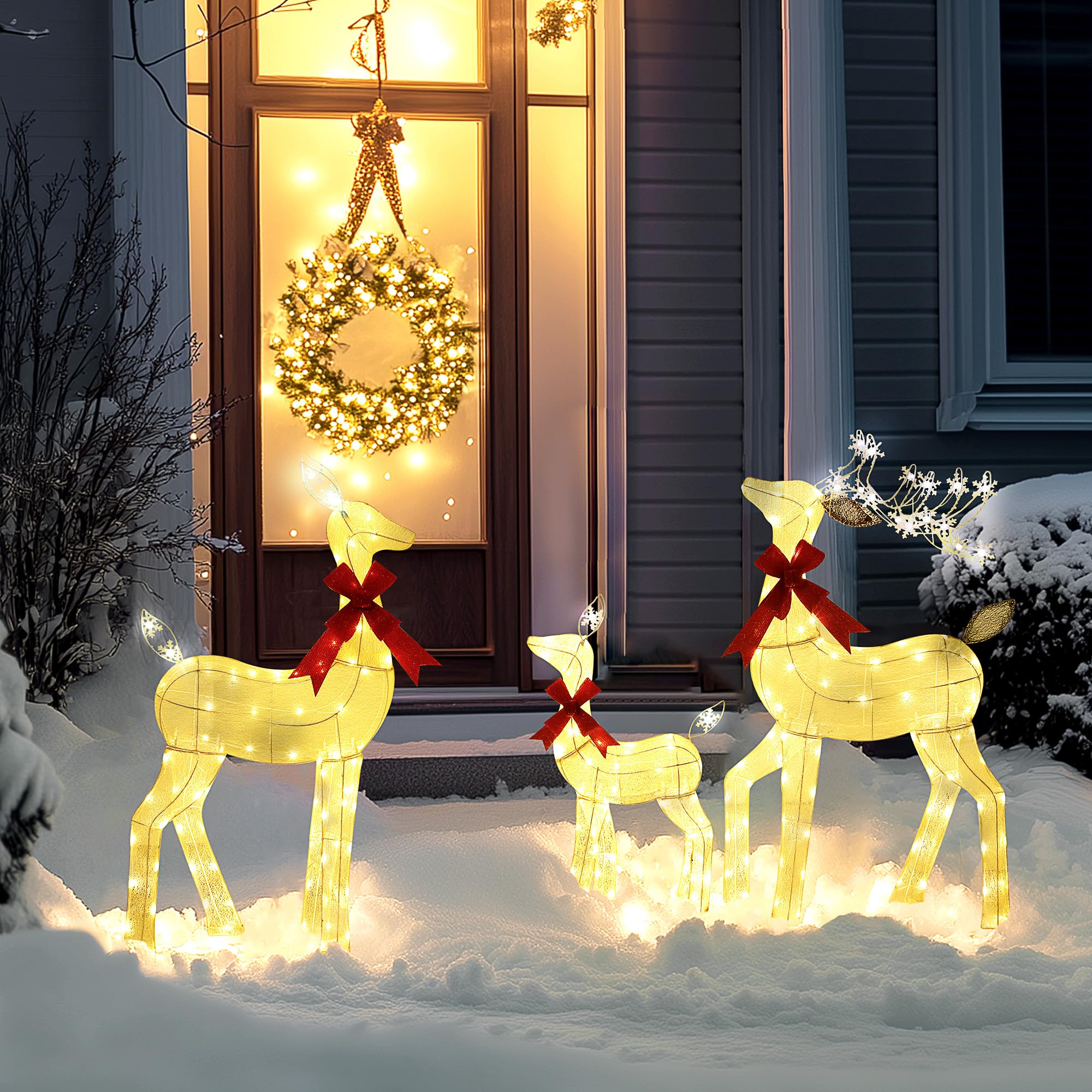 Outsunny LED Rentier Familie Weihnachtsdeko 242 RGB- und Warmweißen LEDs | Weihnachtsbeleuchtung, Weihnachtsdekoration, Weihnachtsfigur, für Außen & Innen