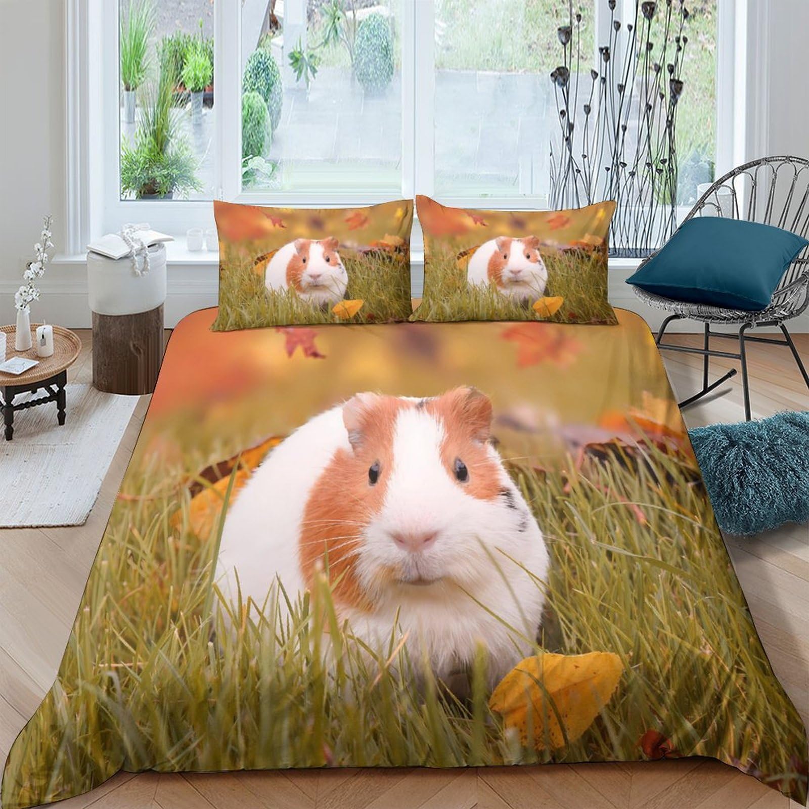 Ctjqhvkz Style-10 3D Printed Guinea Pig Fitted Sheet Microfiber Soft Animal Grass Bed Cover For Bedroom Dorm Mattress Decor Washable Single（135X200cm）