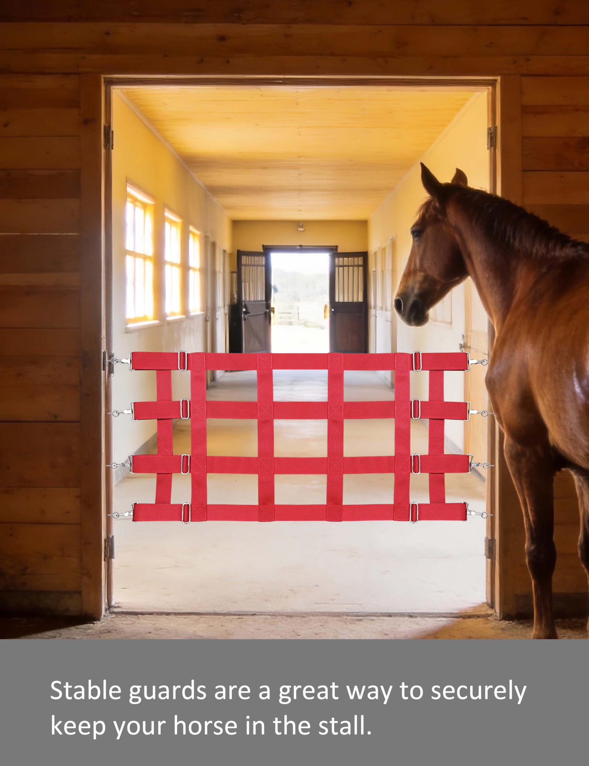 Harrison Howard Protector de malla ajustable resistente de poliéster con 4 listones para caballos, color rojo