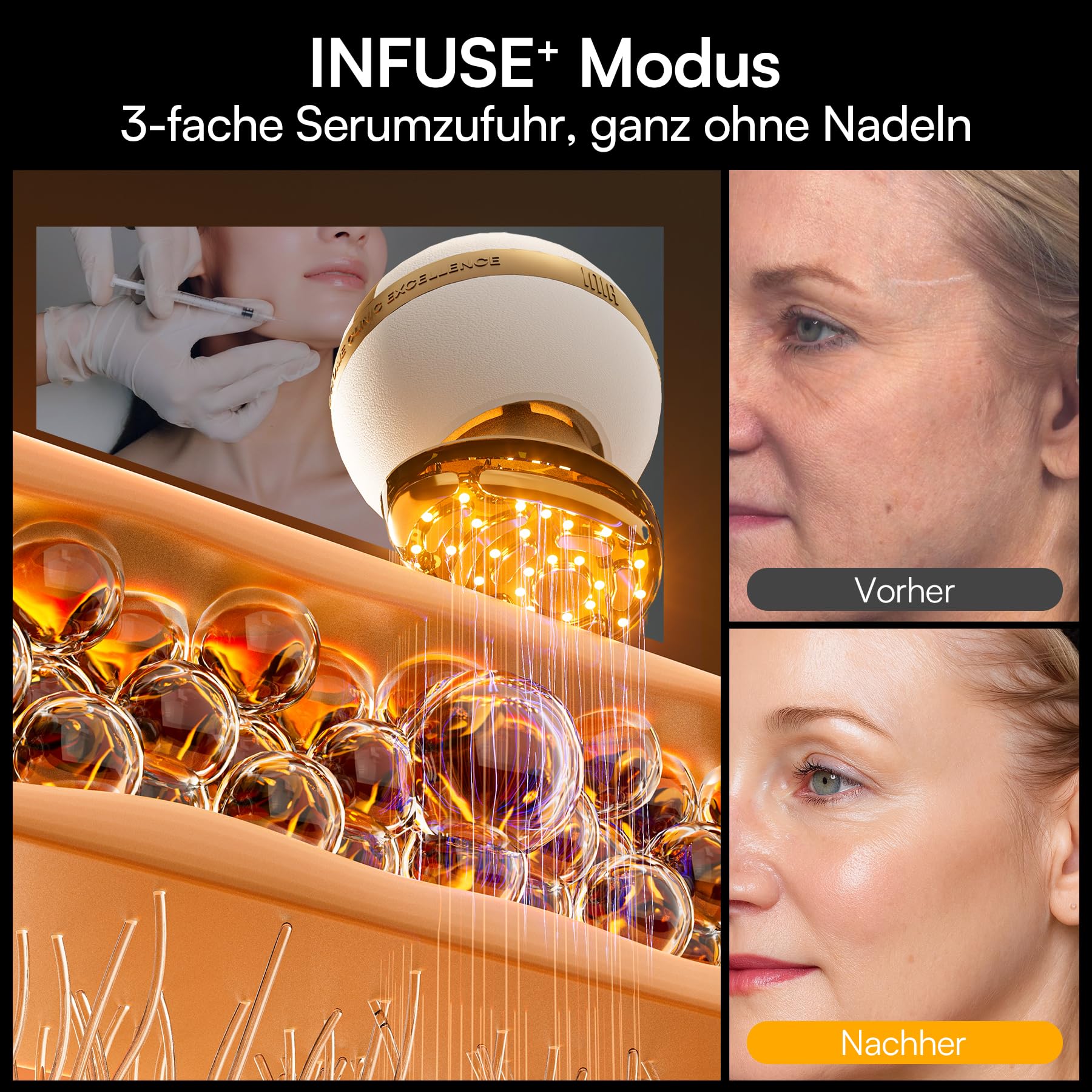 INIA SPHERA Verbesserter 8-in-1 Mikrostrom-Gesichtsmassager für Gesicht & Hals – Rotlicht, Wärme- & Kühlfunktion, 5 Modi, Beauty-Tool für definierte und strahlende Haut zu Hause
