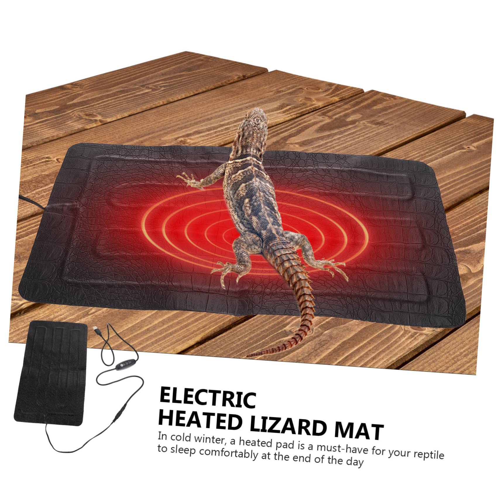 Tappetino Riscaldante per Rettili in Pelle AntiGraffio 33x18 Cm Temperatura Regolabile USB, Cuscinetto Termostato per Tartarughe e Lucertole, Accessorio Riscaldante per Animali