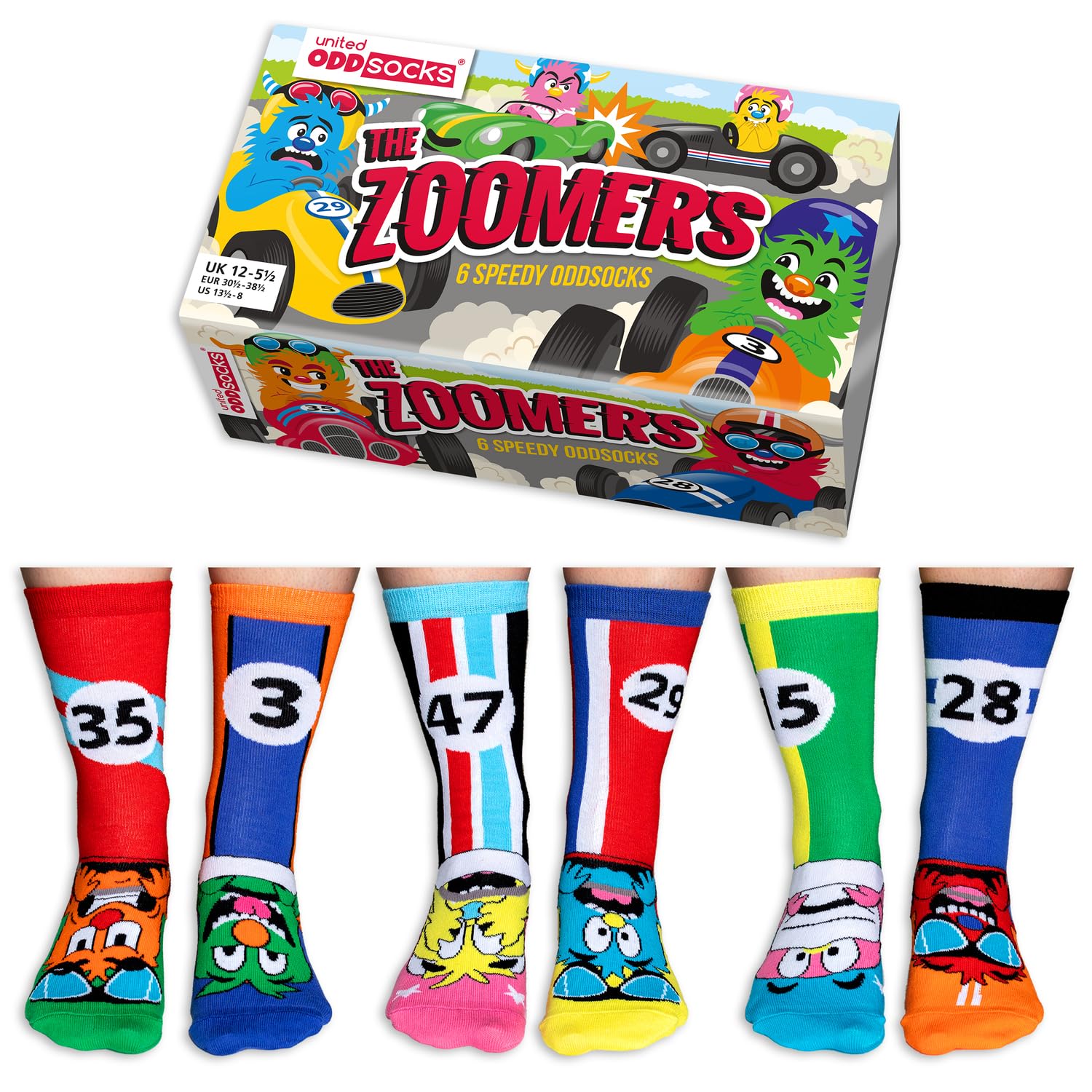 United Oddsocks The Zoomers 6 Oddly Multi Coordinated Kids Socks UK Size 12-5.5