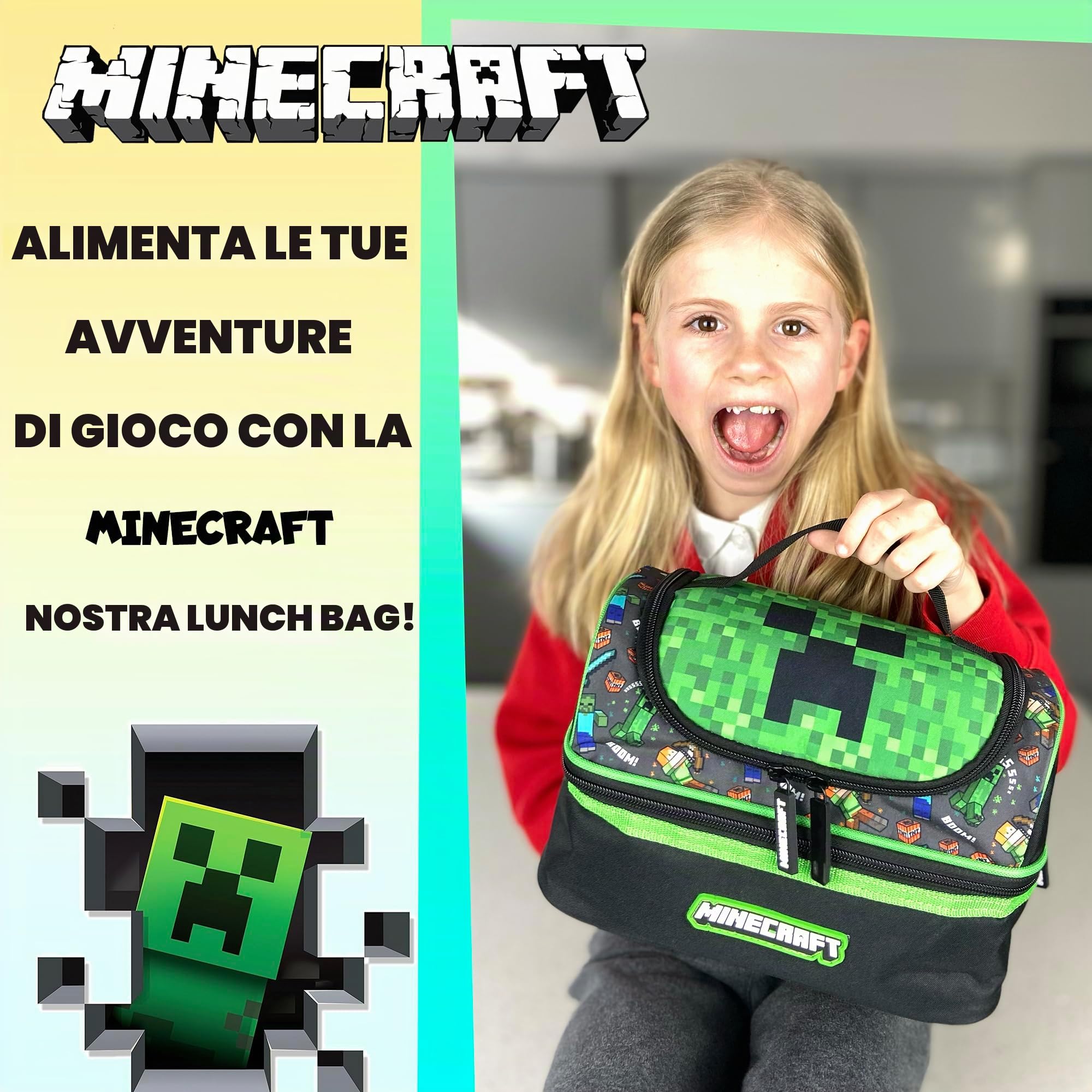 Minecraft Borsa per il pranzo a più scomparti per bambini scuola termica isolata a due piani cibo Carier per ragazzi