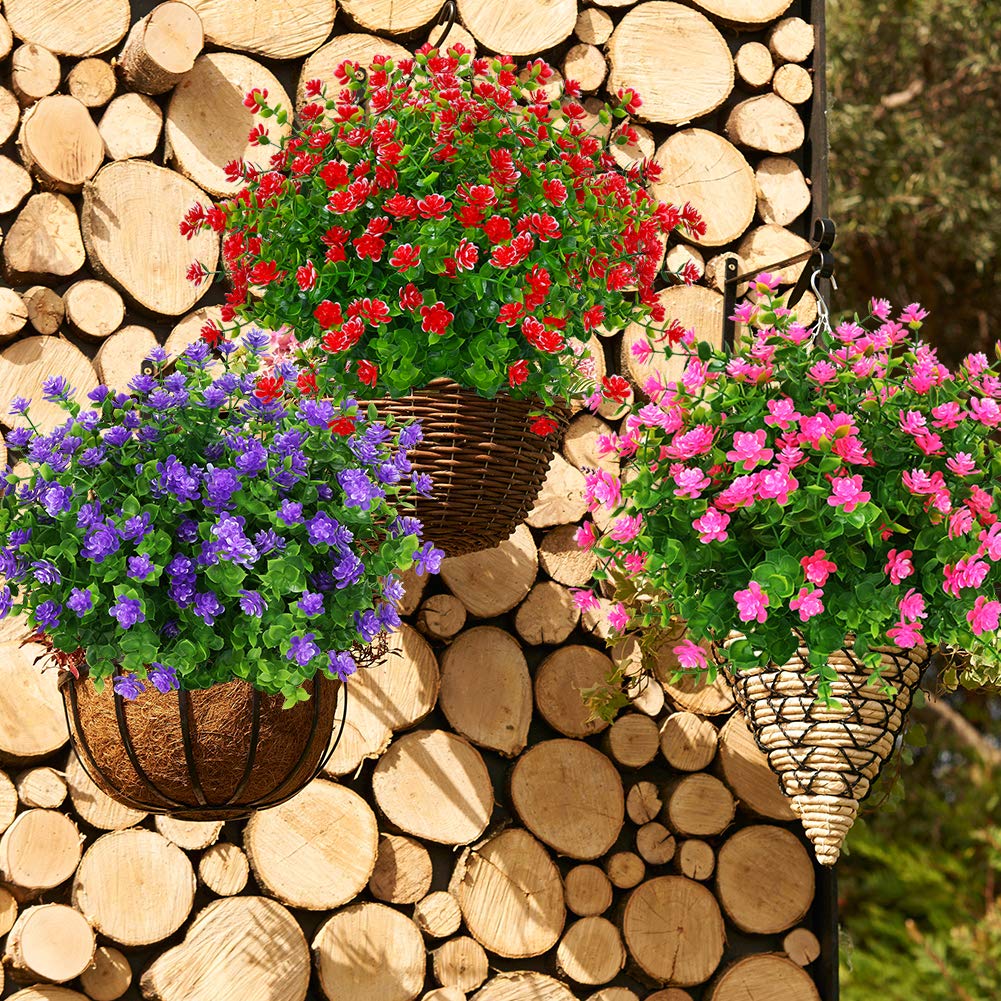 24 fasci di fiori finti artificiali da esterno, resistenti ai raggi UV, non sbiadisce, in finta plastica, per giardino, patio, portico, finestra, casa, matrimonio, casa colonica, decorazione