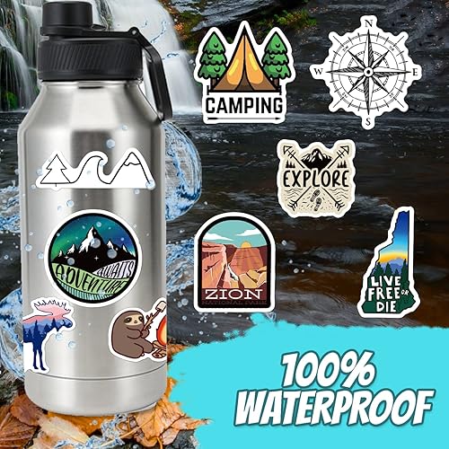 Miniatura 2 de 200 calcomanías de camping – botellas de agua, aventura al aire libre, paquetes de calcomanías impermeables de vinilo para laptop, viajes y