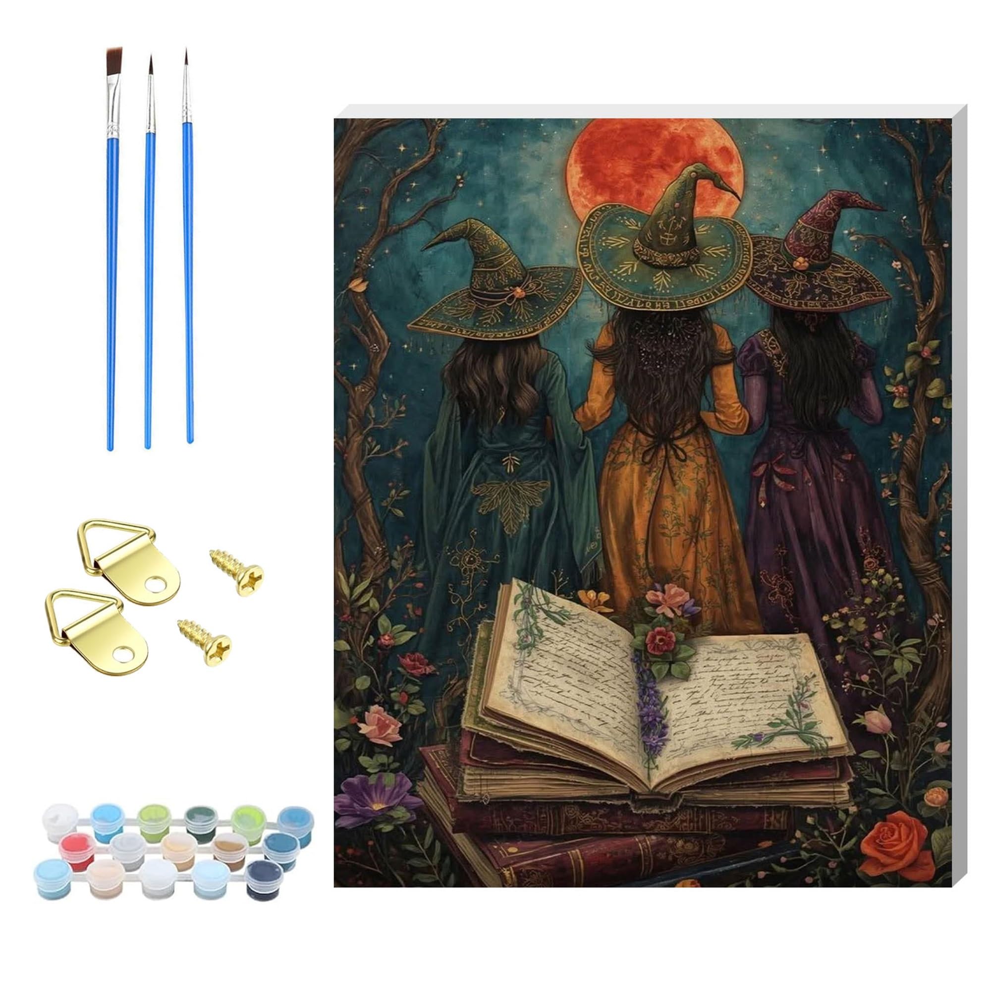 Zhosoho Witch Wooden Framed Paint By Numbers Kits For Adults,Diy Painting Kit On Canvas, Color By Numbers Acrylic,Adult Paint By Number For Wall Decor And Gifts (Witch)