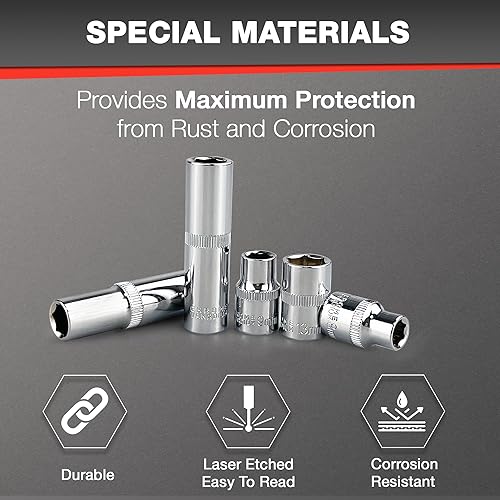 Miniatura 3 de Juego de 44 llaves de impacto de 38 pulgadas, SAEmétrica, profunda y poco profunda con trinquete de cabeza de transmisión de 38 pulgadas, junta