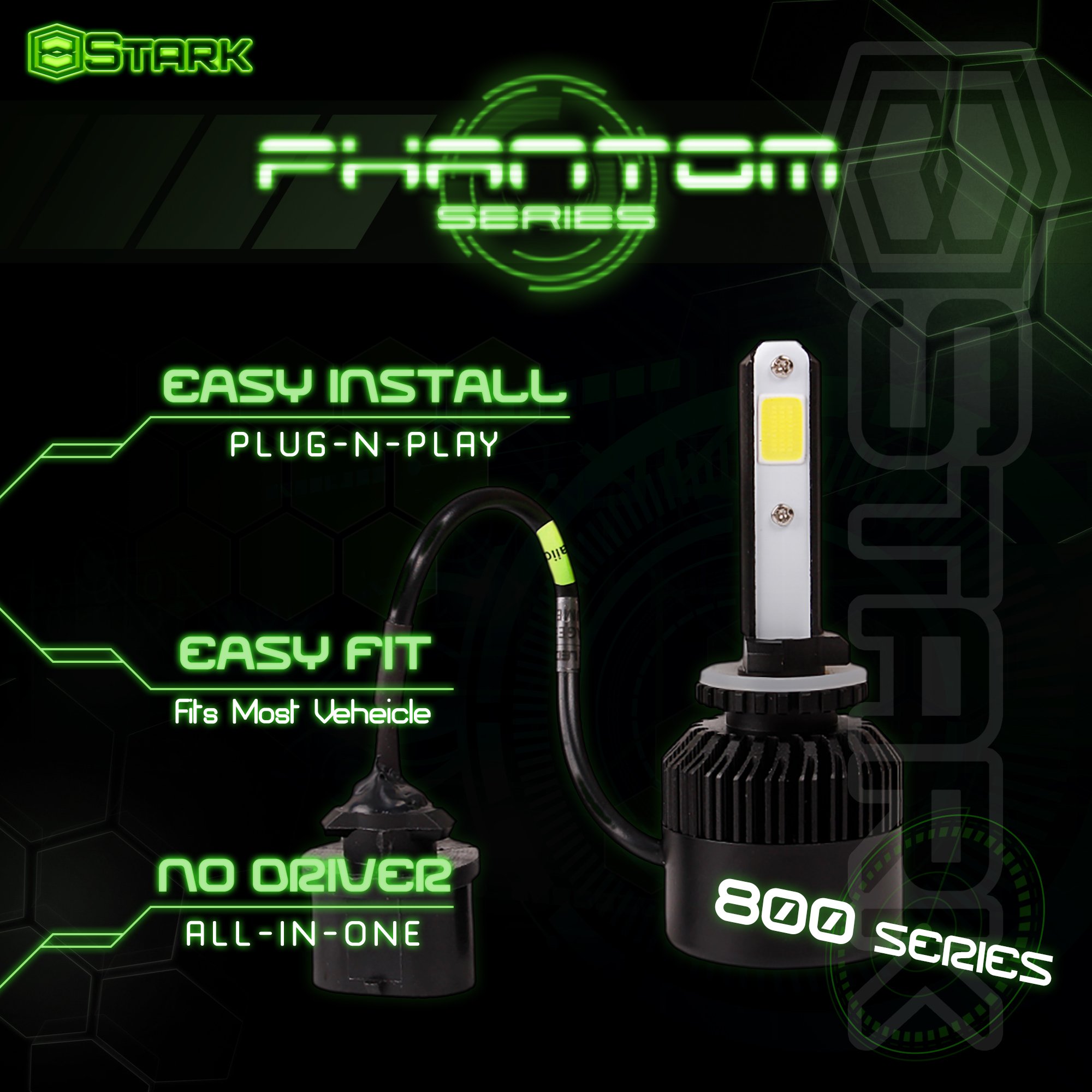 Stark Industries LED Headlights Conversion Kit - 66W 8000LM 6000K White, Fits 880/881/893/899 Series, IP68 Waterproof - View #10