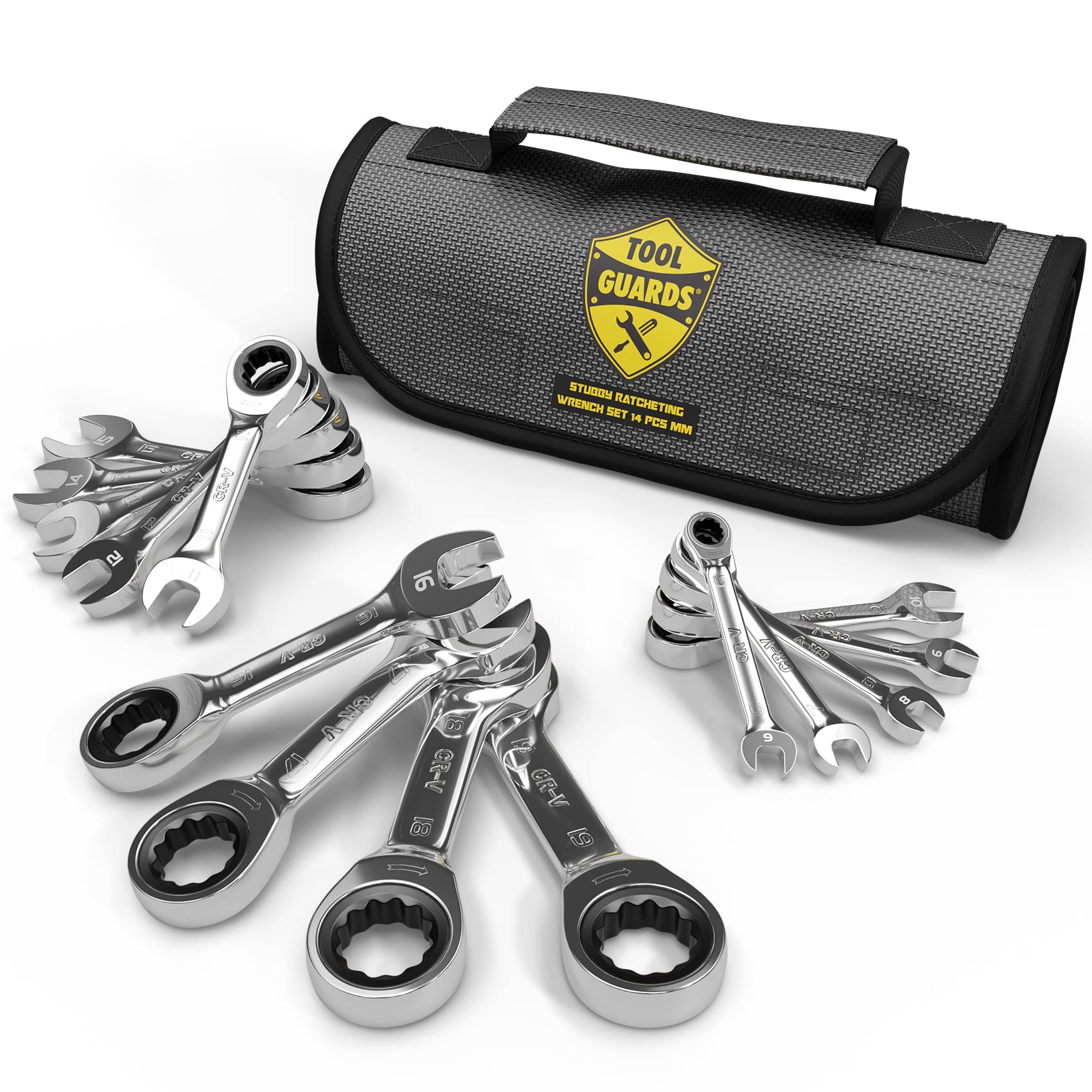 TOOLGUARDS Ratcheting Wrench Set 14pcs - Metric - Ratchet Wrench Set - Stubby Wrench Set - 100% Lifetime Satisfaction Guarantee