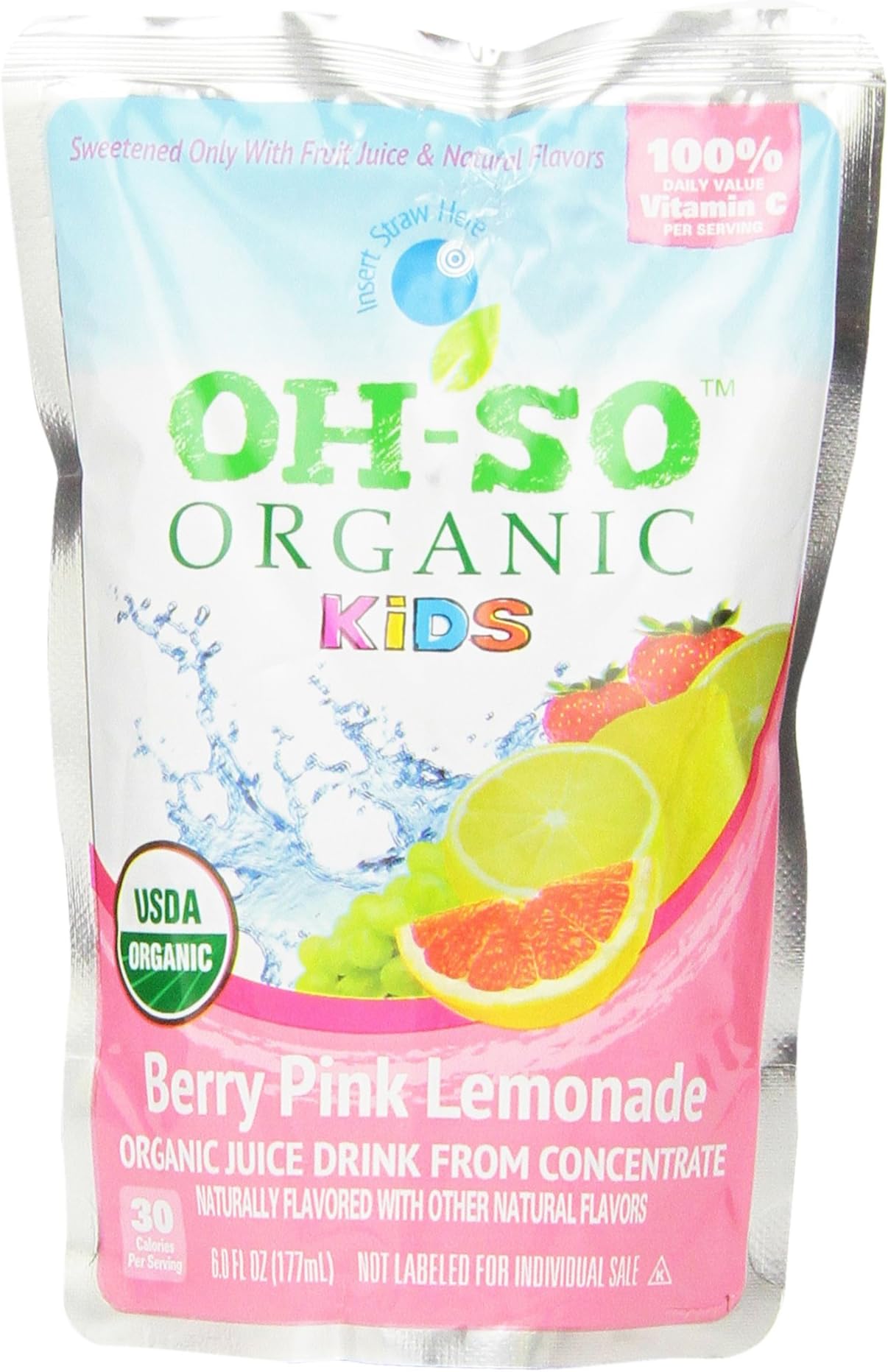 OH SO Organic Kids Juice Drink, Berry Pink Lemonade, 6 Fluid Ounce (Pack of 8)