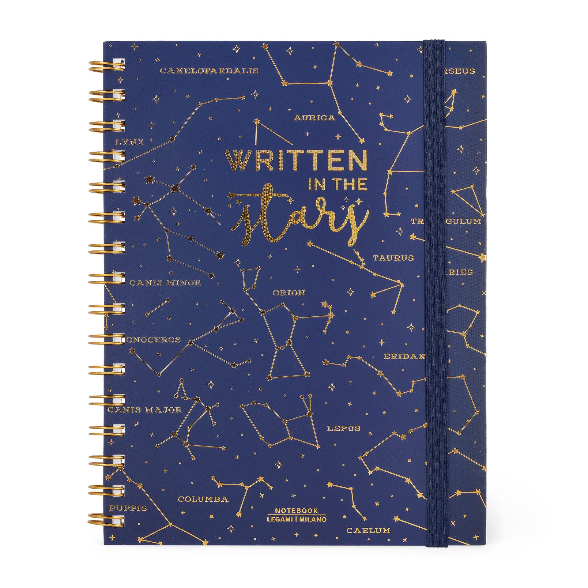 Legami - Cuaderno espiral de rayas grandes, A5, 200 páginas desmontables, elástico de cierre, bolsillo final, de papel certificado FSC®, papel 100 g/m², 15,5 x 21 cm, tema Stars