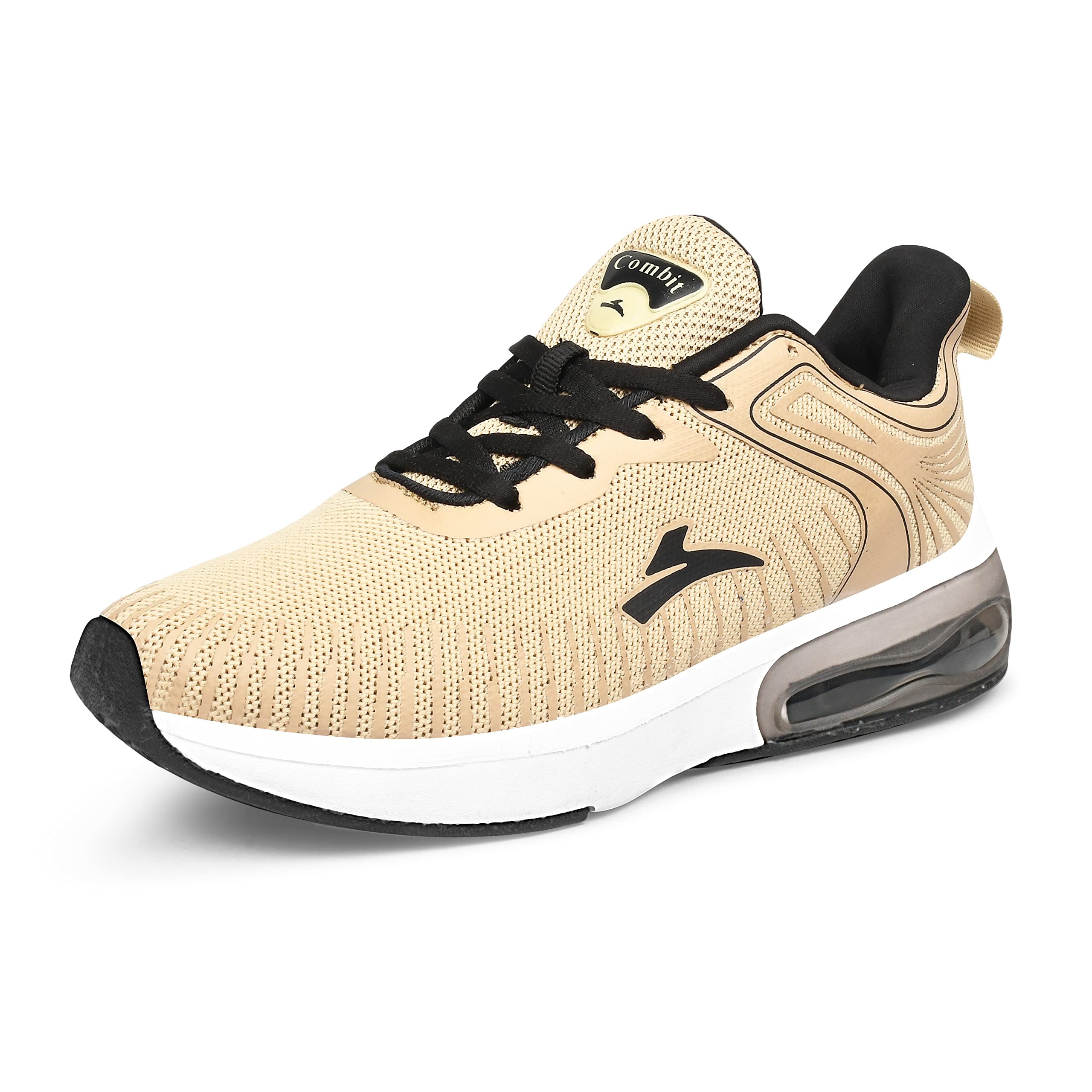CombitRunning Sports,Walking & Gym Shoes with Extra Cushion Lightweight Lace-Ups Beige-Black for Men's & Boy's