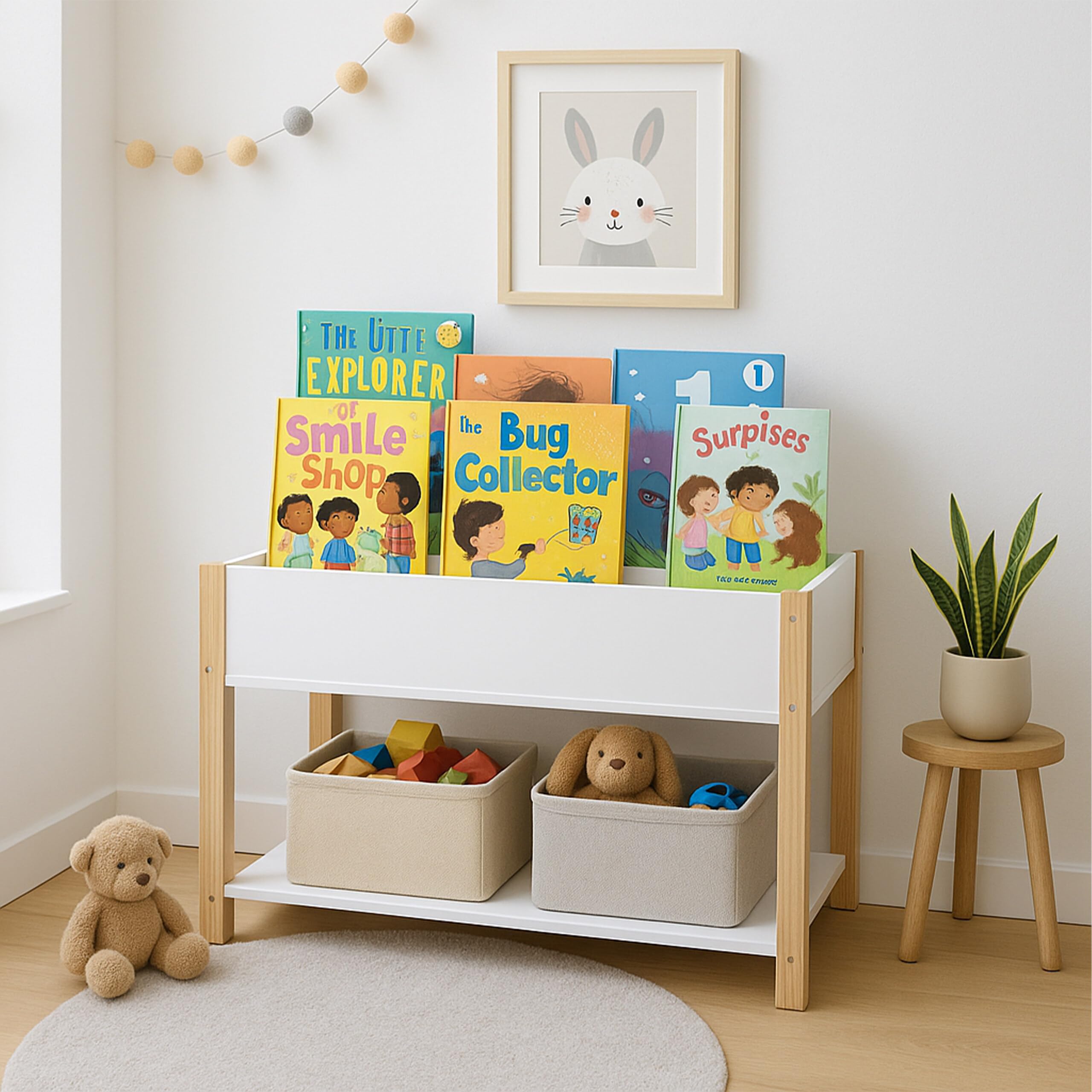 Estantería Relaxdays para niños, 4 estantes, Compartimento Abierto, Juguetes y Libros, HBT: 44x80x40 cm, Blanca/Natural.