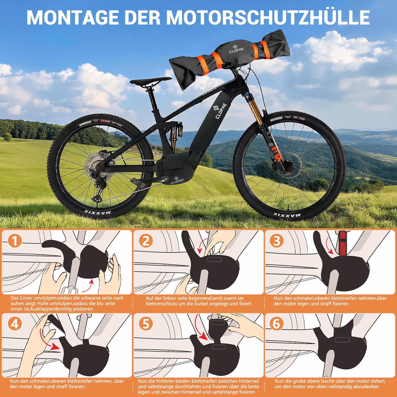 CLOPAE 3-Teiliges E-Bike Transportschutz Set, Lenker schutzhülle I Akku Schutzhülle I Motor Schutzhülle, E bike Schutzhülle Schutz vor Nässe, Staub und Schmutz