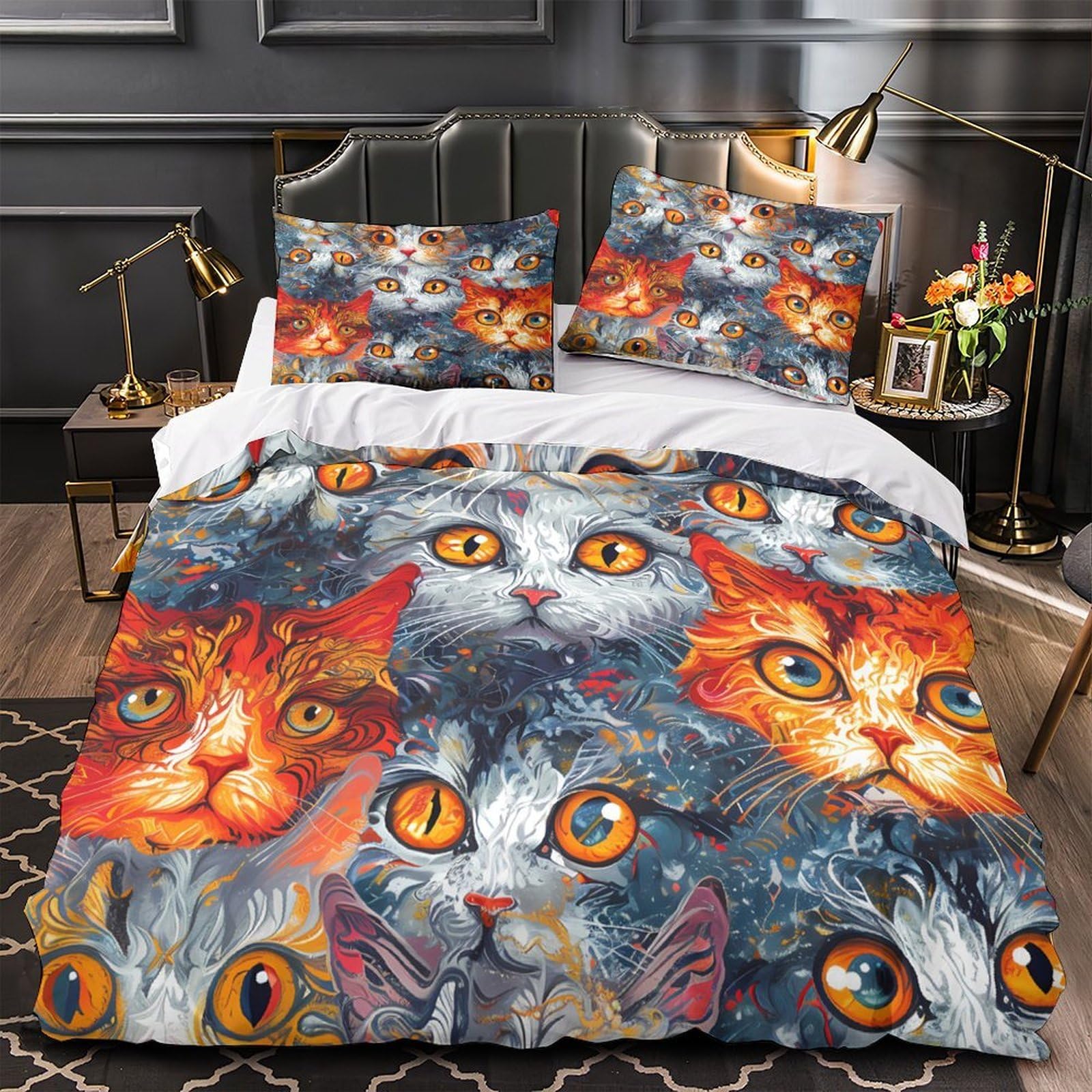 Parure de lit chat housse de couette 140x200 imprimé 3D avec taie d'oreiller pour adulte et enfant