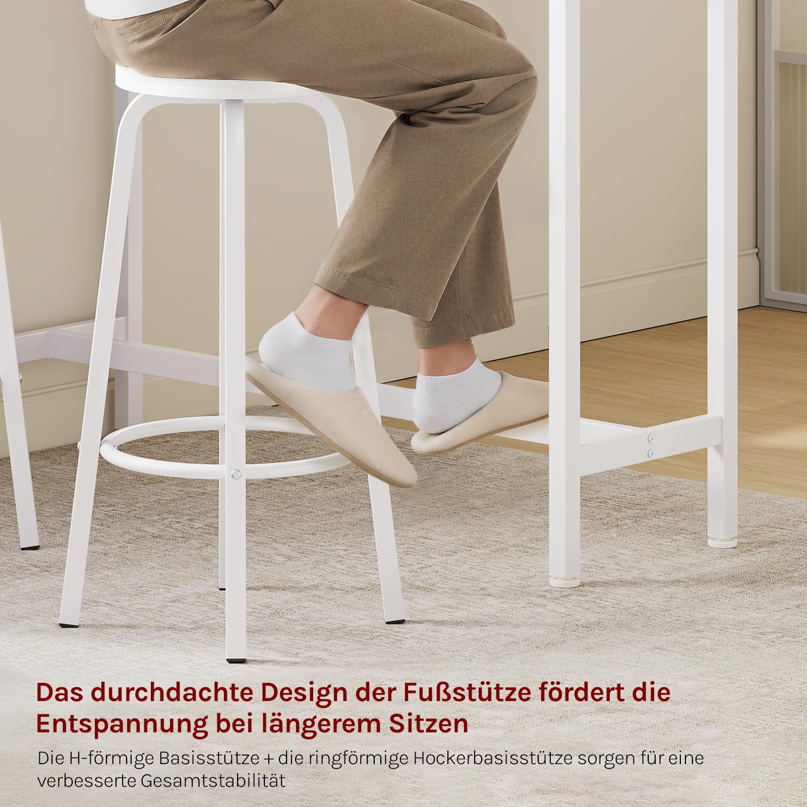 WOLTU Bartisch Set mit 2 Barhockern, Stehtisch & Barstuhl mit Metallgestell, Esstisch aus Holz für Bar Küche Wohnzimmer, Bistrotisch Bartheke Tresentisch, 120x40x100cm, Weiß