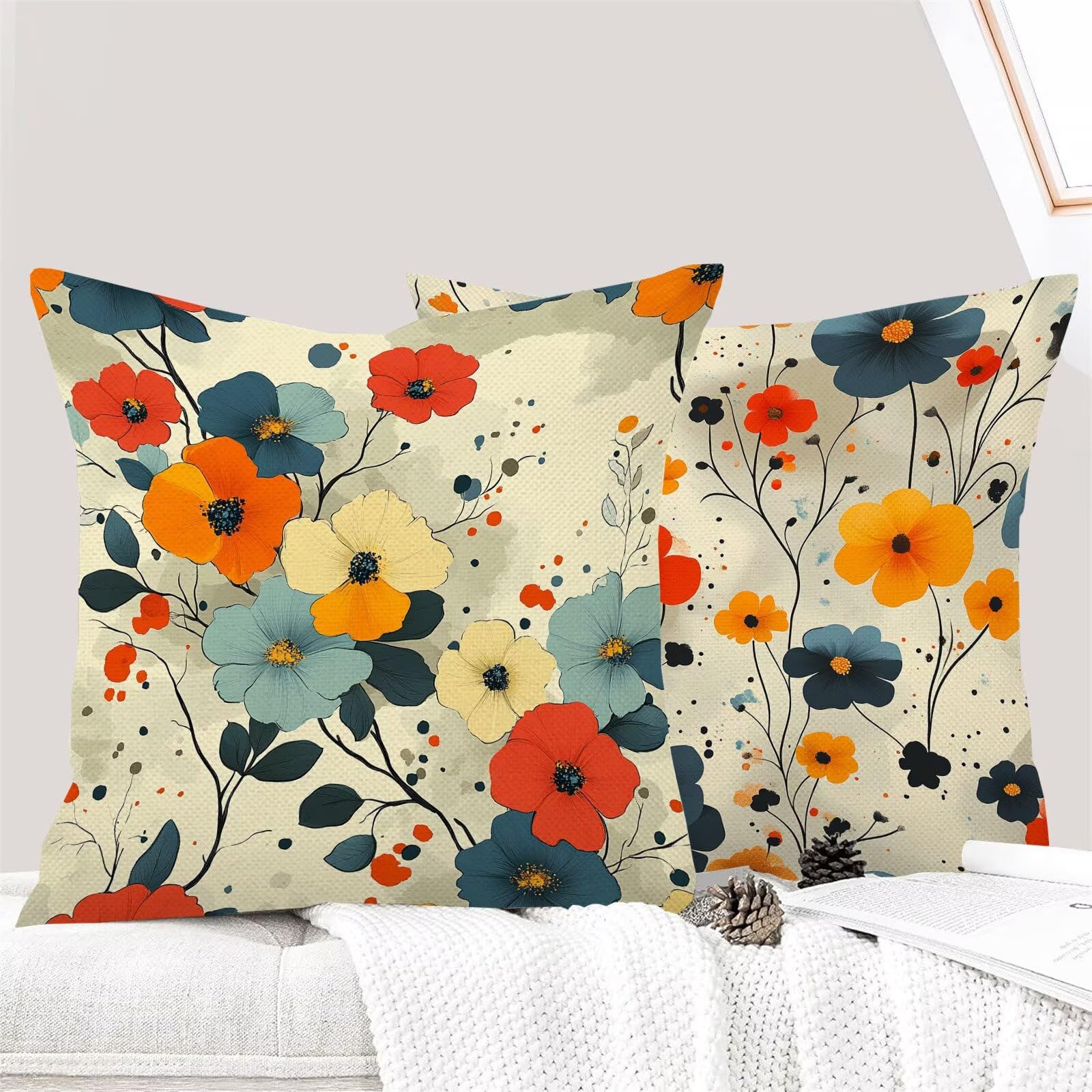 Juego de 4 Fundas Cojines Rural Flores (5) 45 x 45 cm Fundas Cojines, Decoración Moderna Cojin Exterior, para Sofá salón Coche Cama Sillas Decoración, Cuadrado Terciopelo Sofá Cojín Exterior m-475