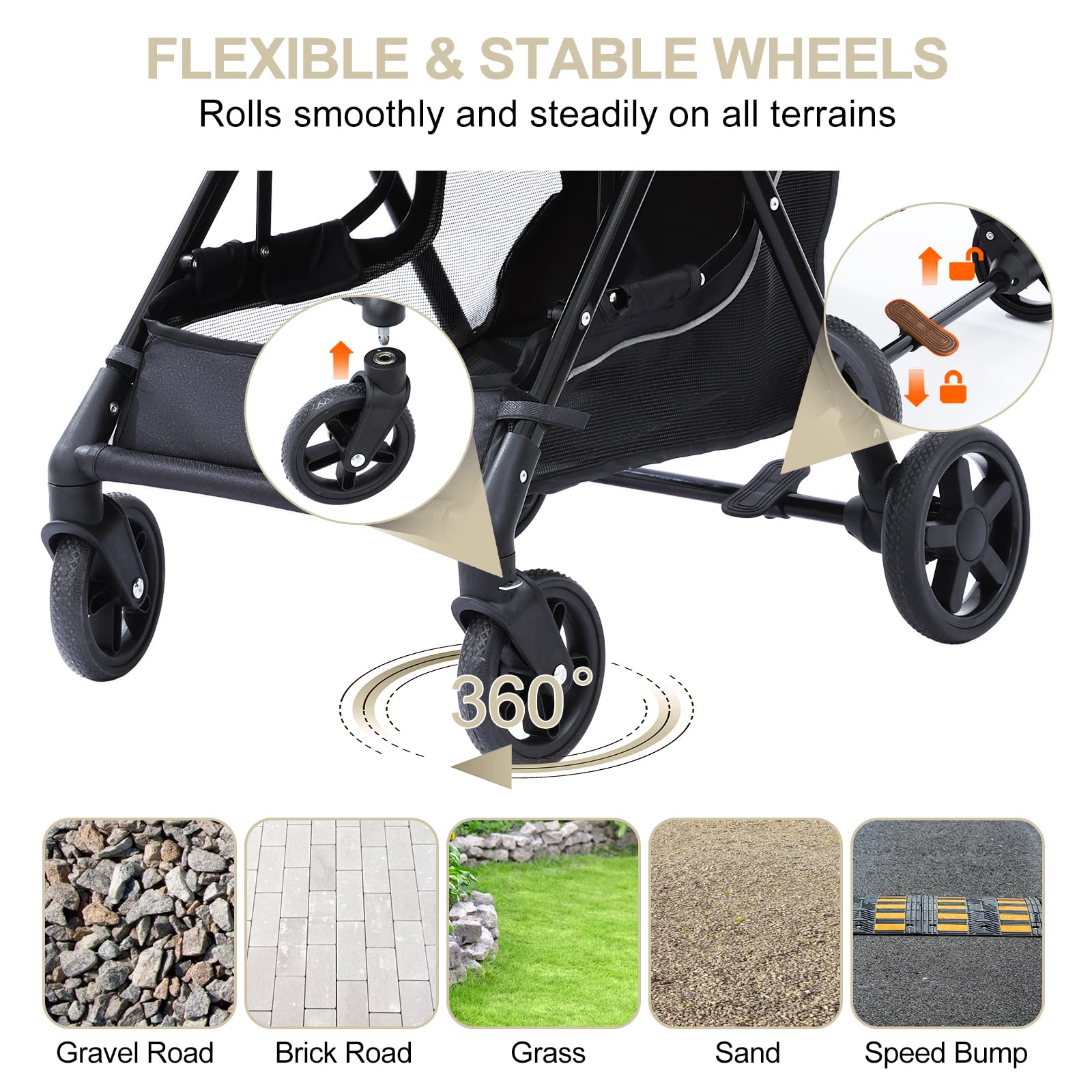 NO-Zip Poussette légère avec bandes de sécurité réfléchissantes, pliage à une main, maille anti-griffes, chariot de voyage respirant, capacité de 15 kg, blanc