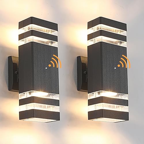 Iluminación exterior del anochecer al amanecer, paquete de 2 luces de porche para exteriores, lámparas de pared para patio, impermeables, 3000 K,