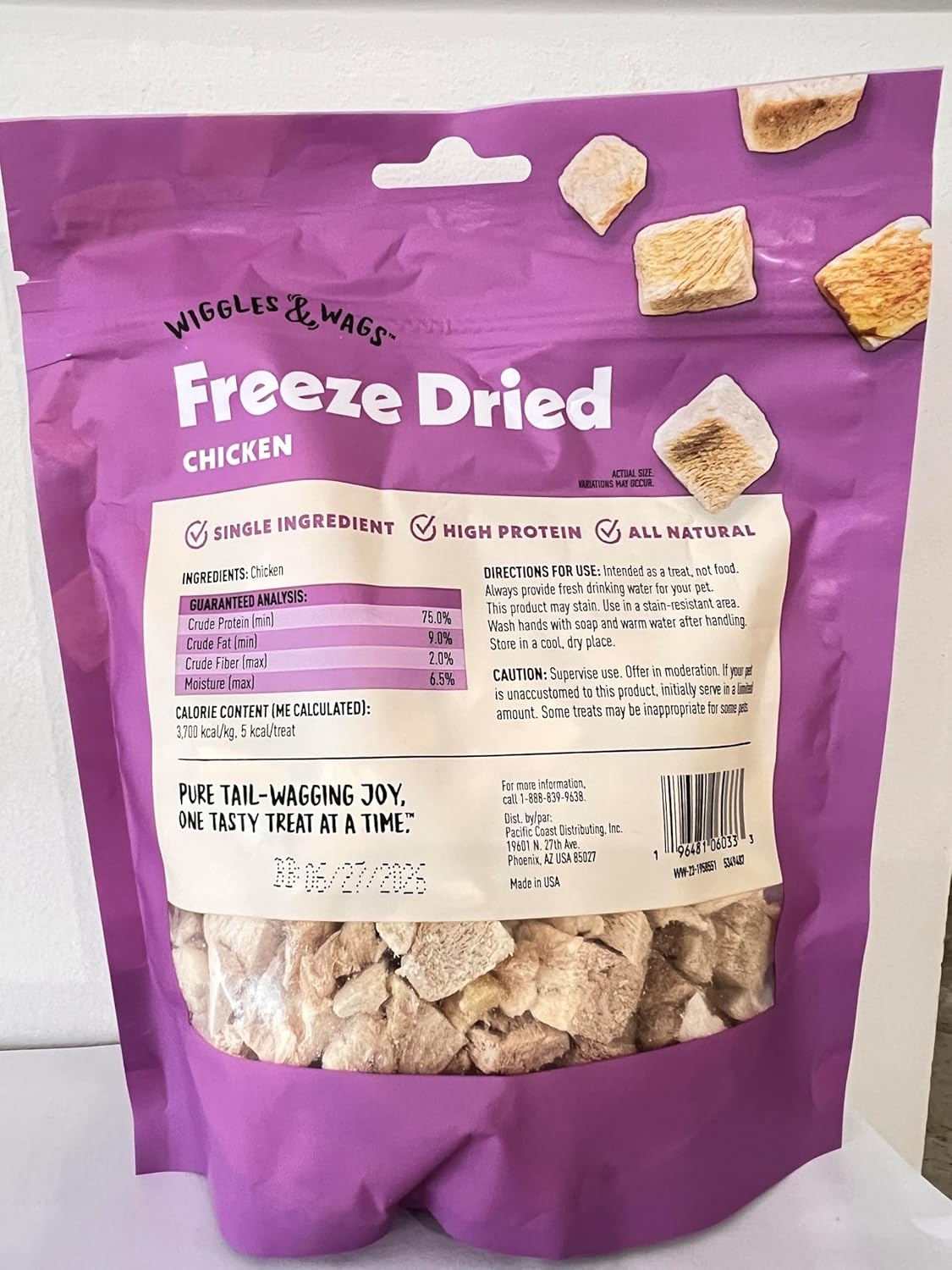 Wiggles & Wags Freeze Dried Chicken Crunchy Dog Treats,5 oz, 1 Pack