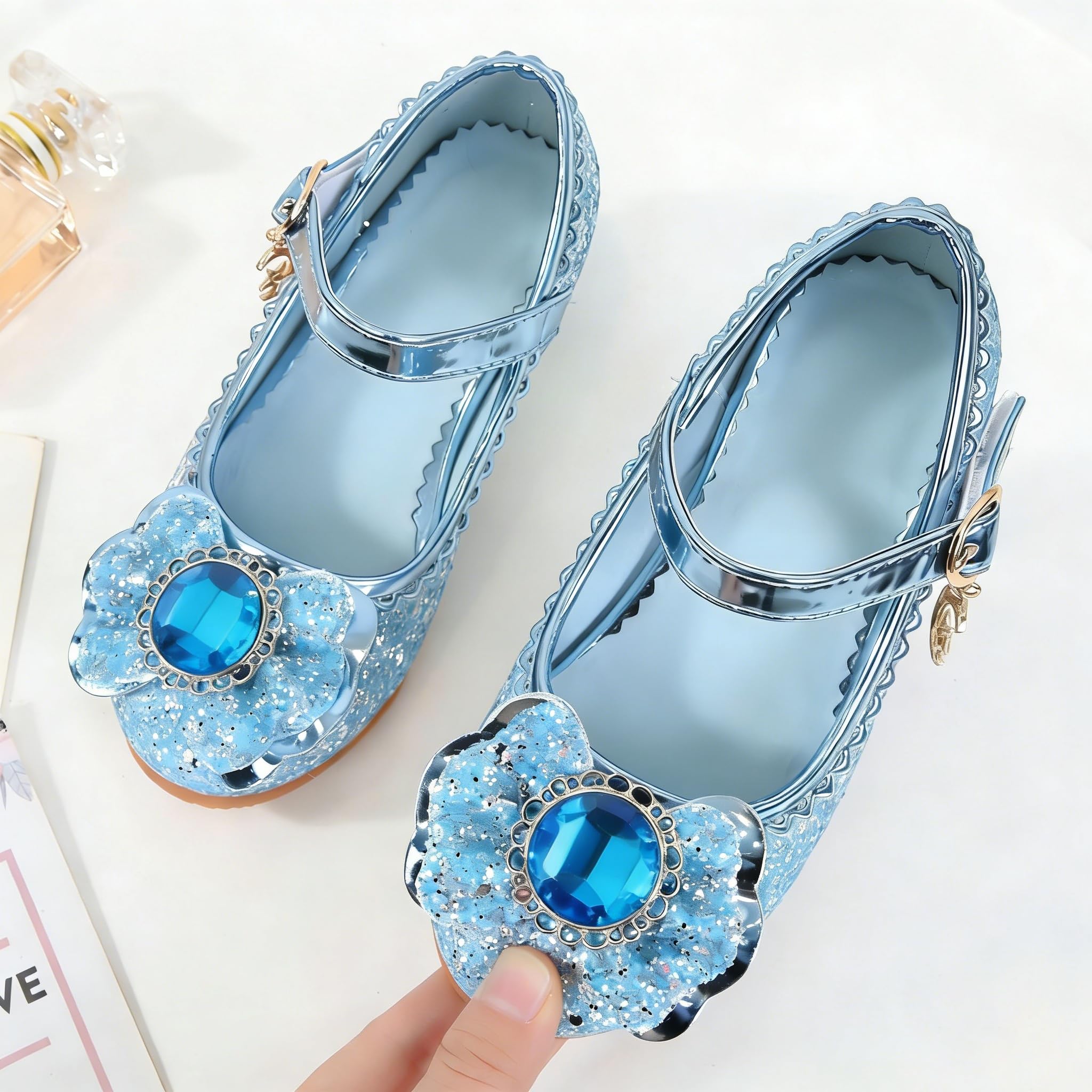 FStory&Winyee Mädchen Schuhe Festlich Prinzessin Ballerinas mit Absatz Partei Glitzer Kristall Pailletten Sandalen Cosplay Kostüm Karneval Party Verkleiden