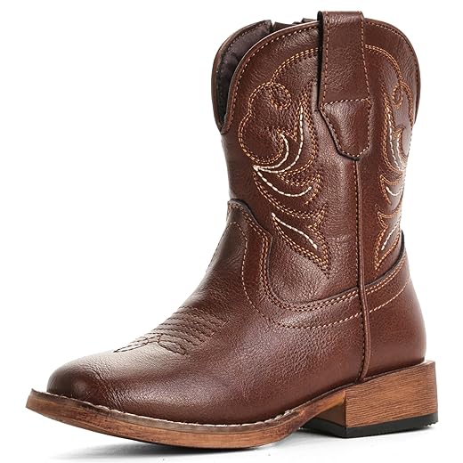 Girls Cowgirl Boots Toddler Boys Cowboy Boots for Kids Western Square Toe Riding Mid Calf Boot