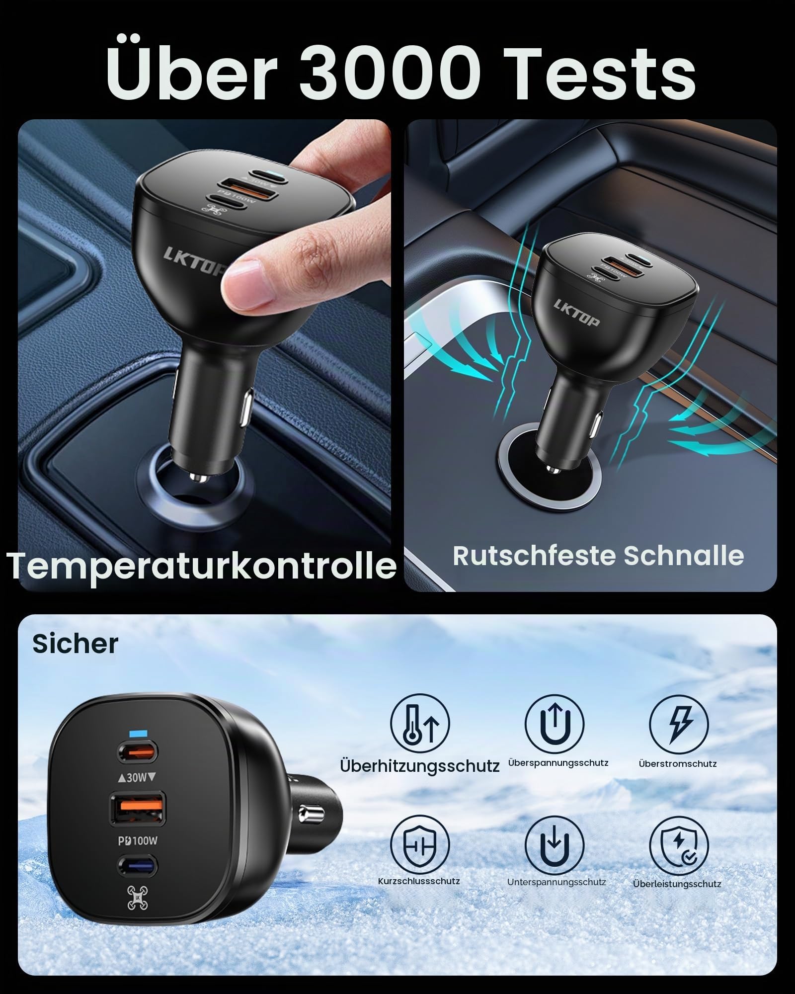 LKTOP 130W Drohne Auto Ladegerät Zigarettenanzünder für DJI, 3-Port USB-C/USB-A Kfz Ladegerät, Car Charger für DJI Mini/Air/Mavic 4 Pro/Mavic 3/Avata/Flip/Neo Series Drohne, Lade-Hub, Controller